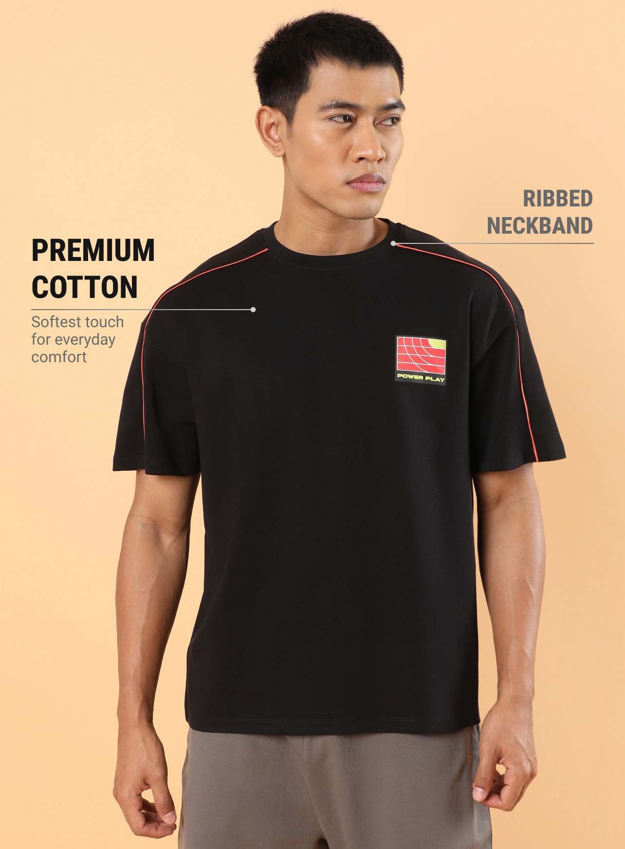 Men's Black Power Play Relaxed fit T-shirt