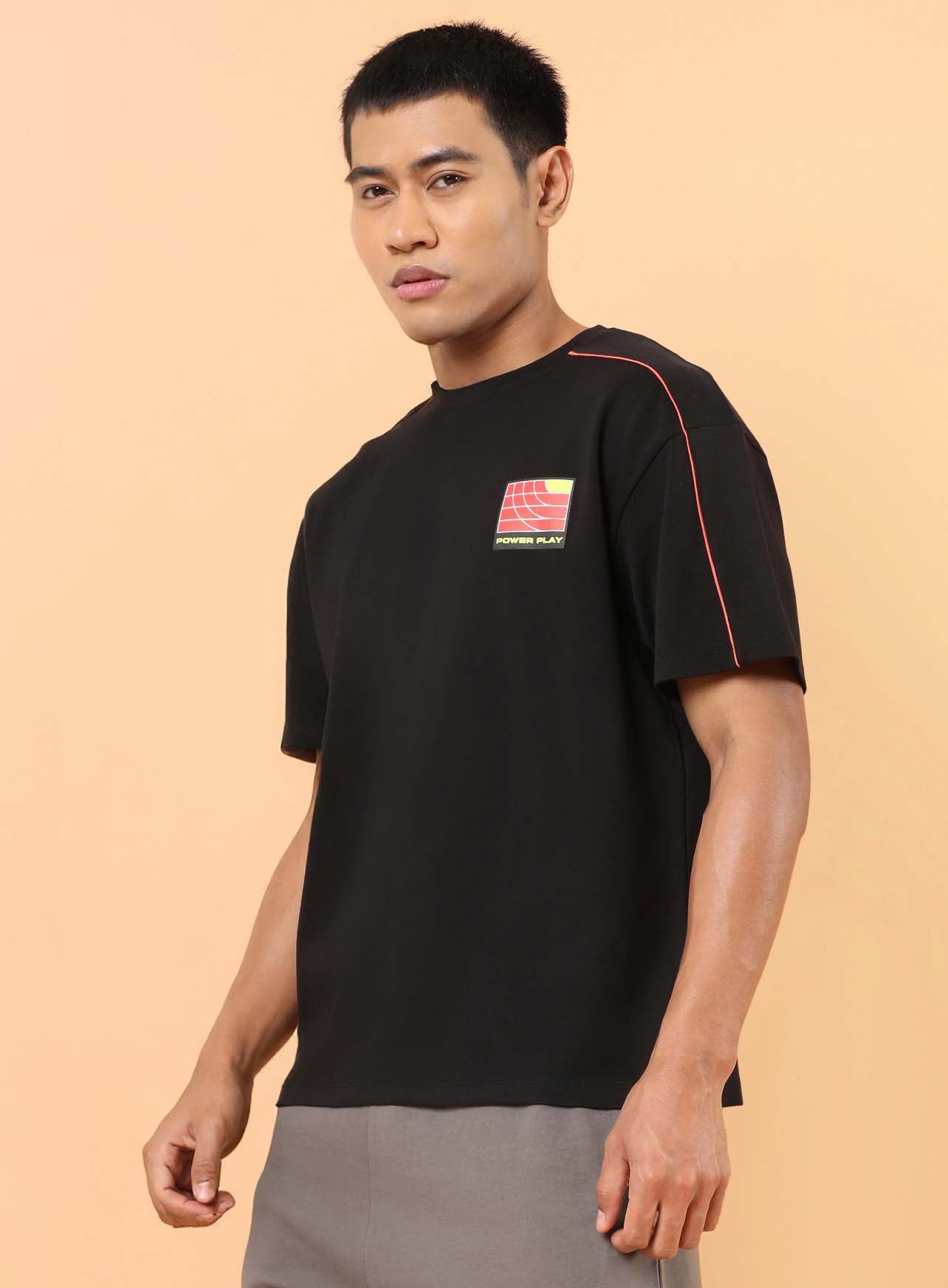 Men's Black Power Play Relaxed fit T-shirt