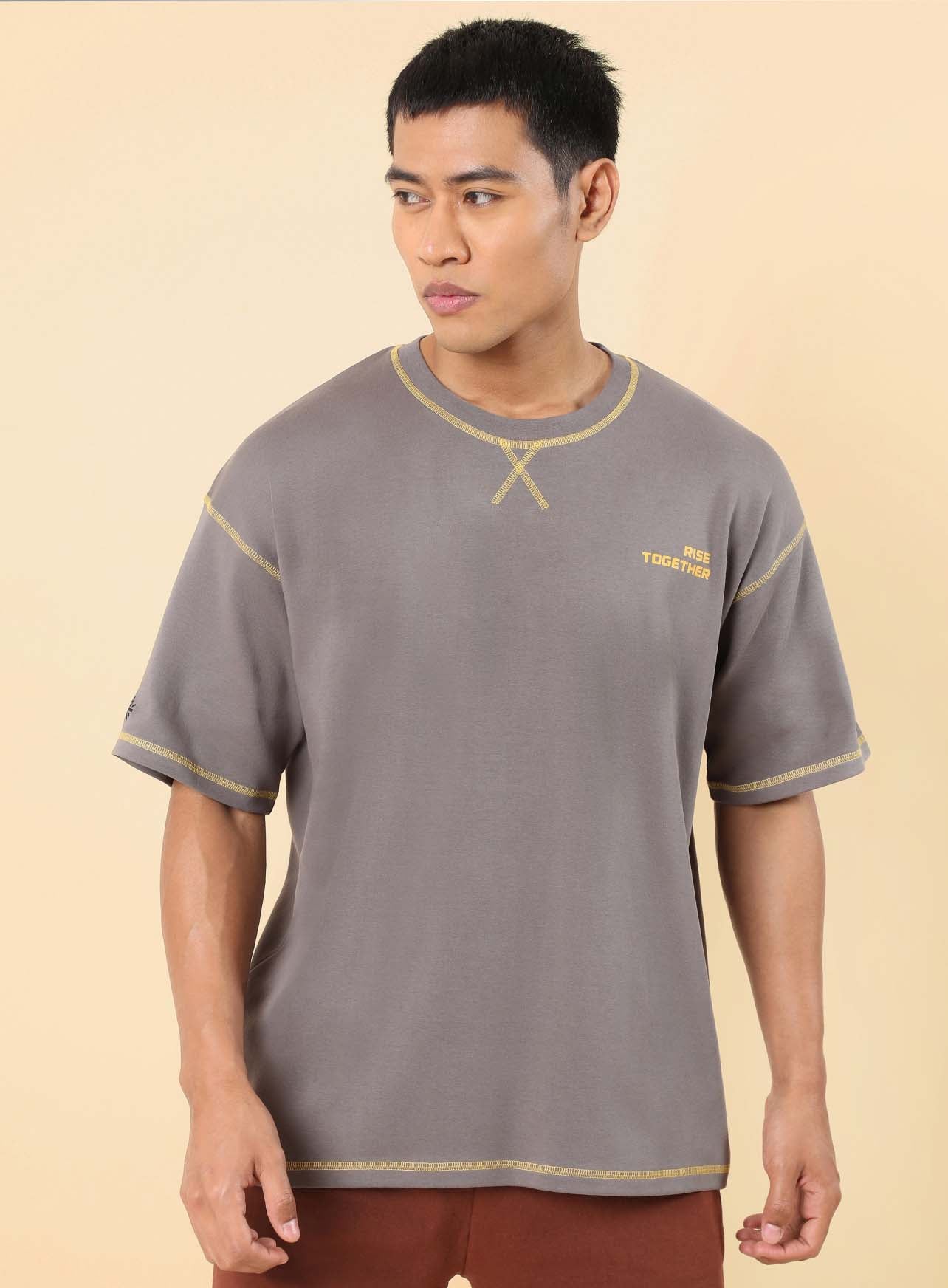Men's Dark Grey Rise Together Oversized fit T-shirt