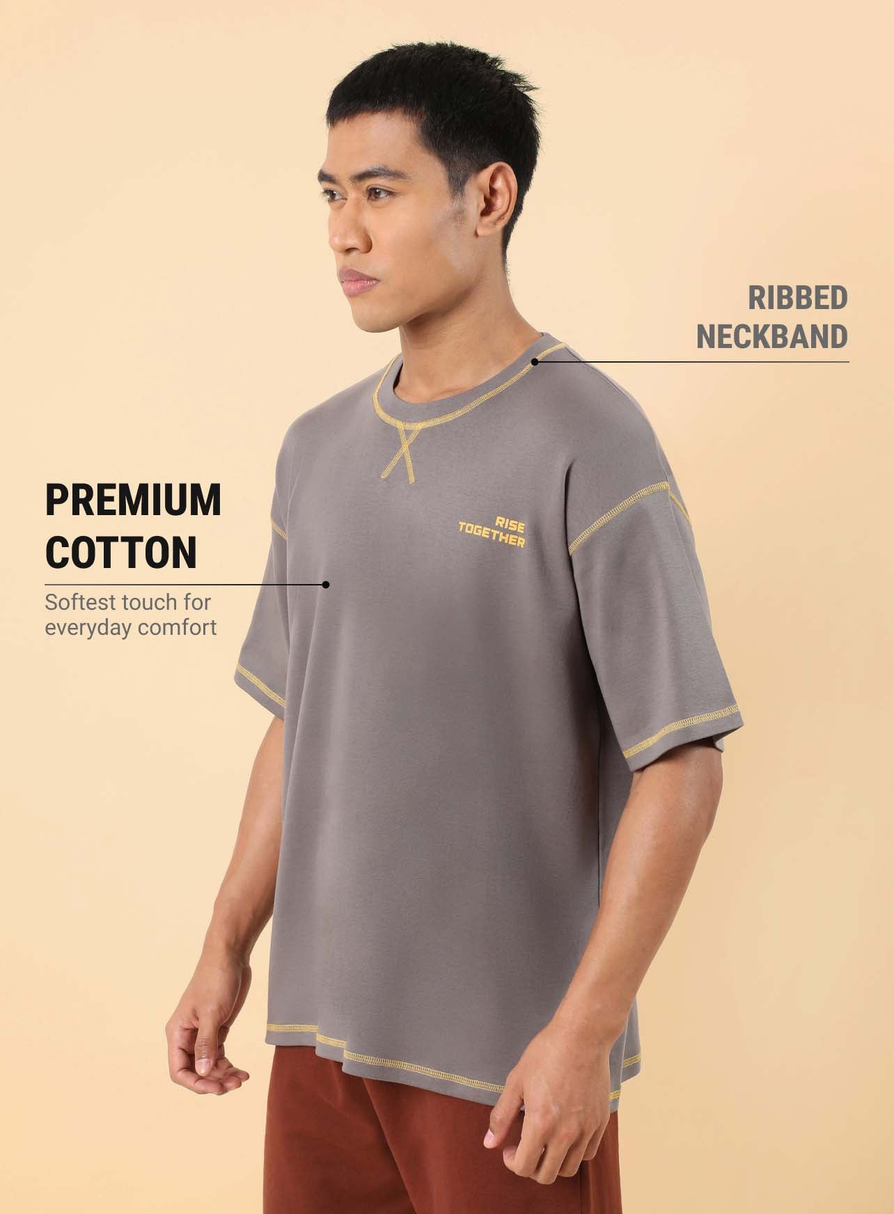 Men's Dark Grey Rise Together Oversized fit T-shirt