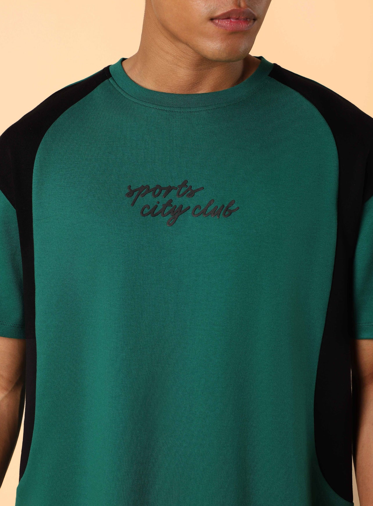 Men's Green Sports City Club Colourblock Realxed fit T-shirt