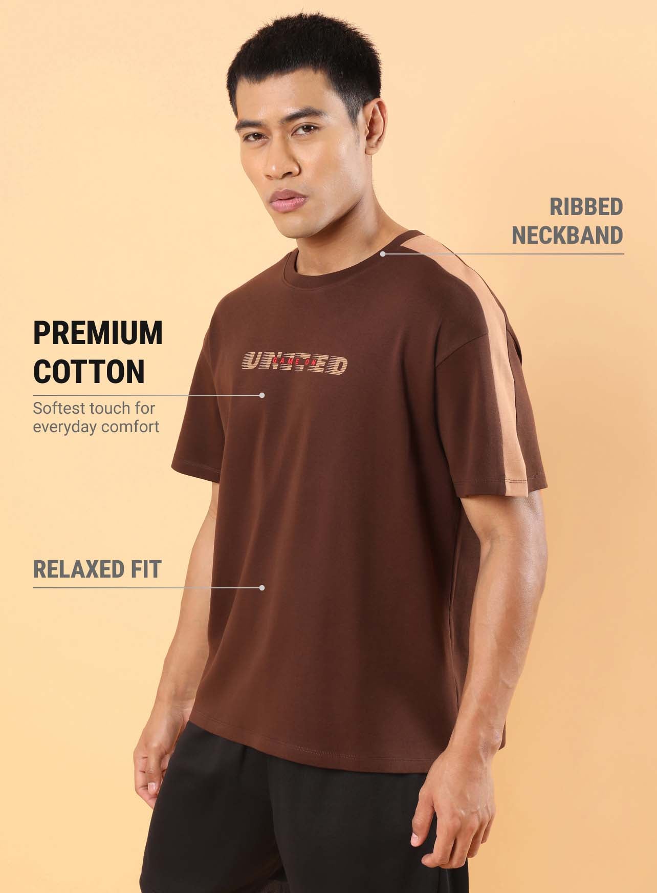 Men's Brown Game On Typo T-shirt