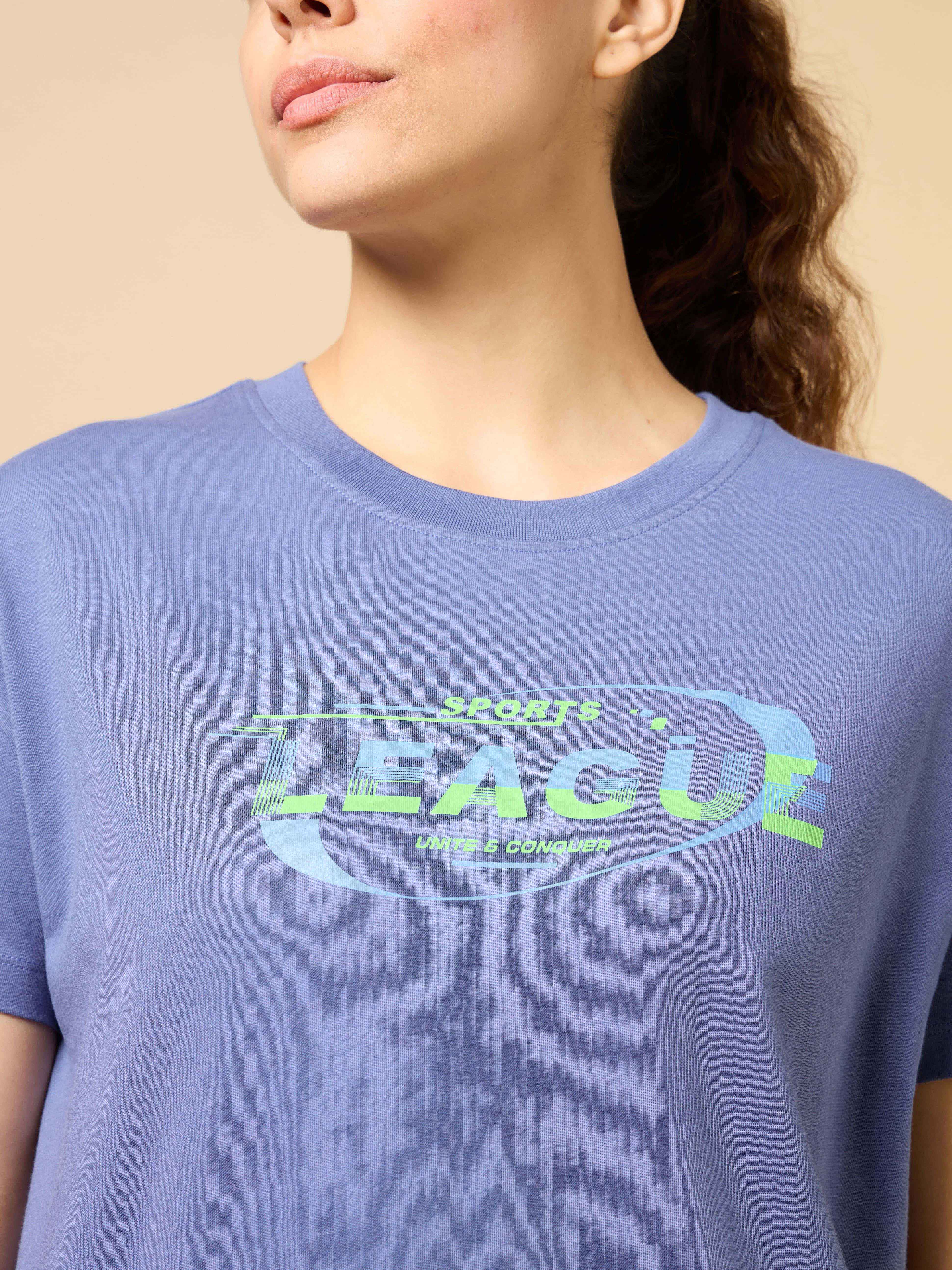 Women's Purple Sports League Relxed Graphic T-shirt