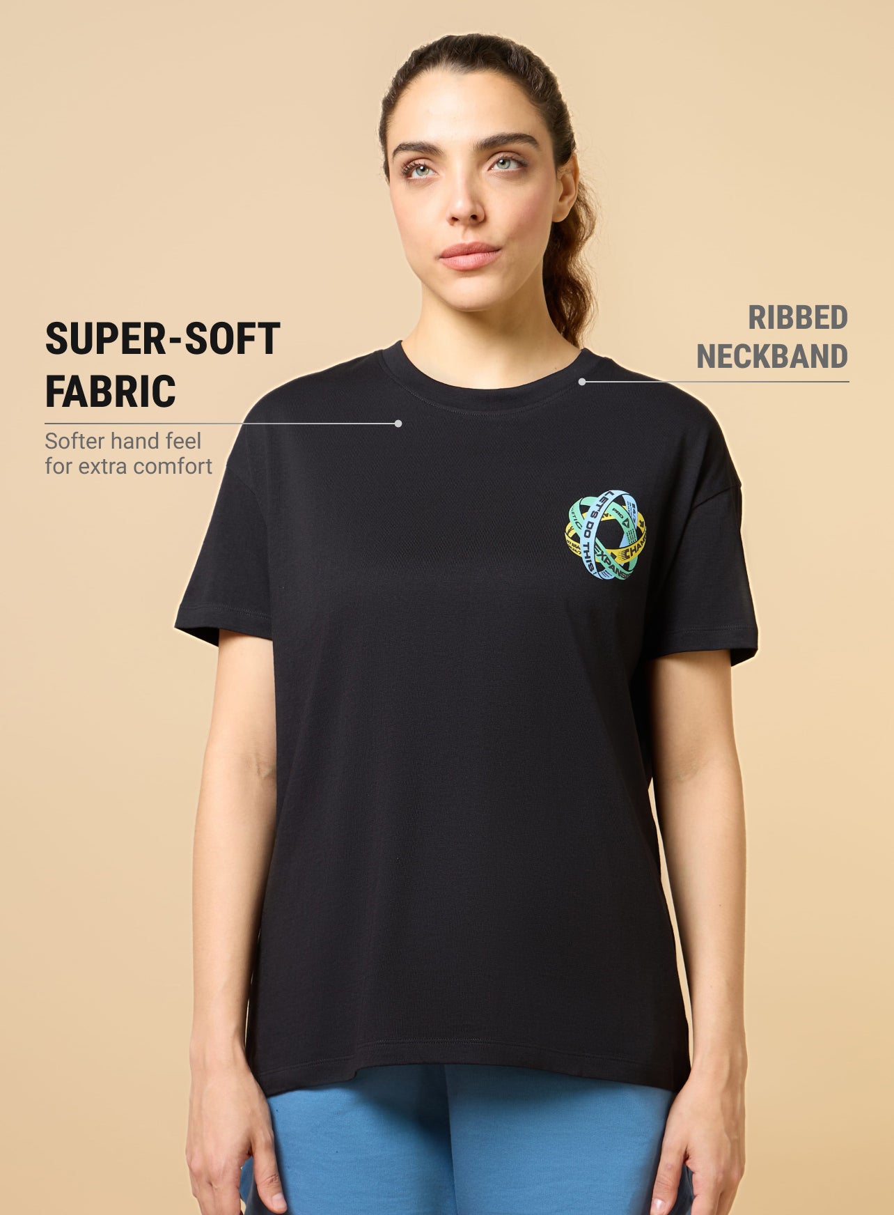 Women's Black Play in Leisure Relxed fit T-shirt
