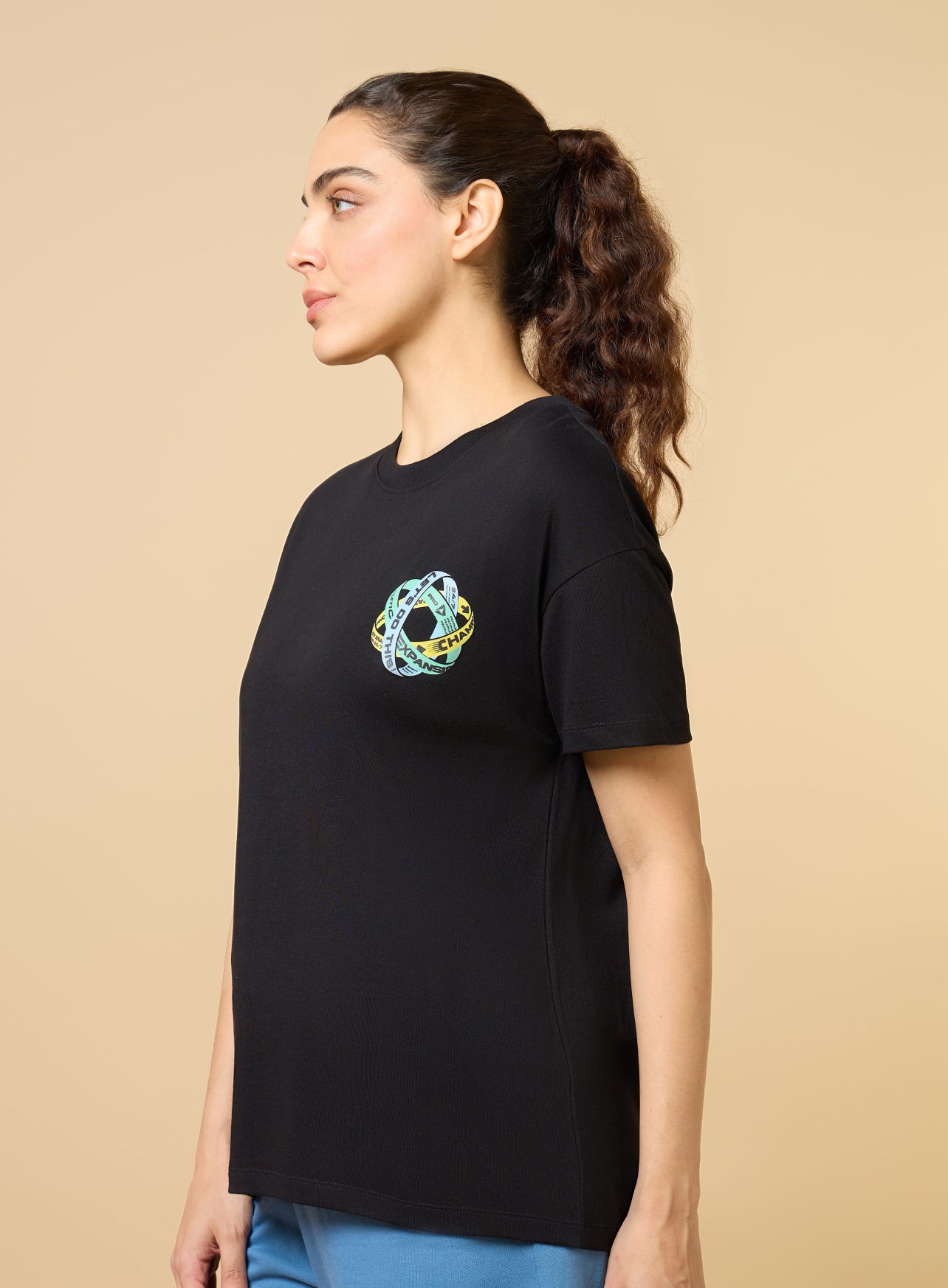 Women's Black Play in Leisure Relxed fit T-shirt