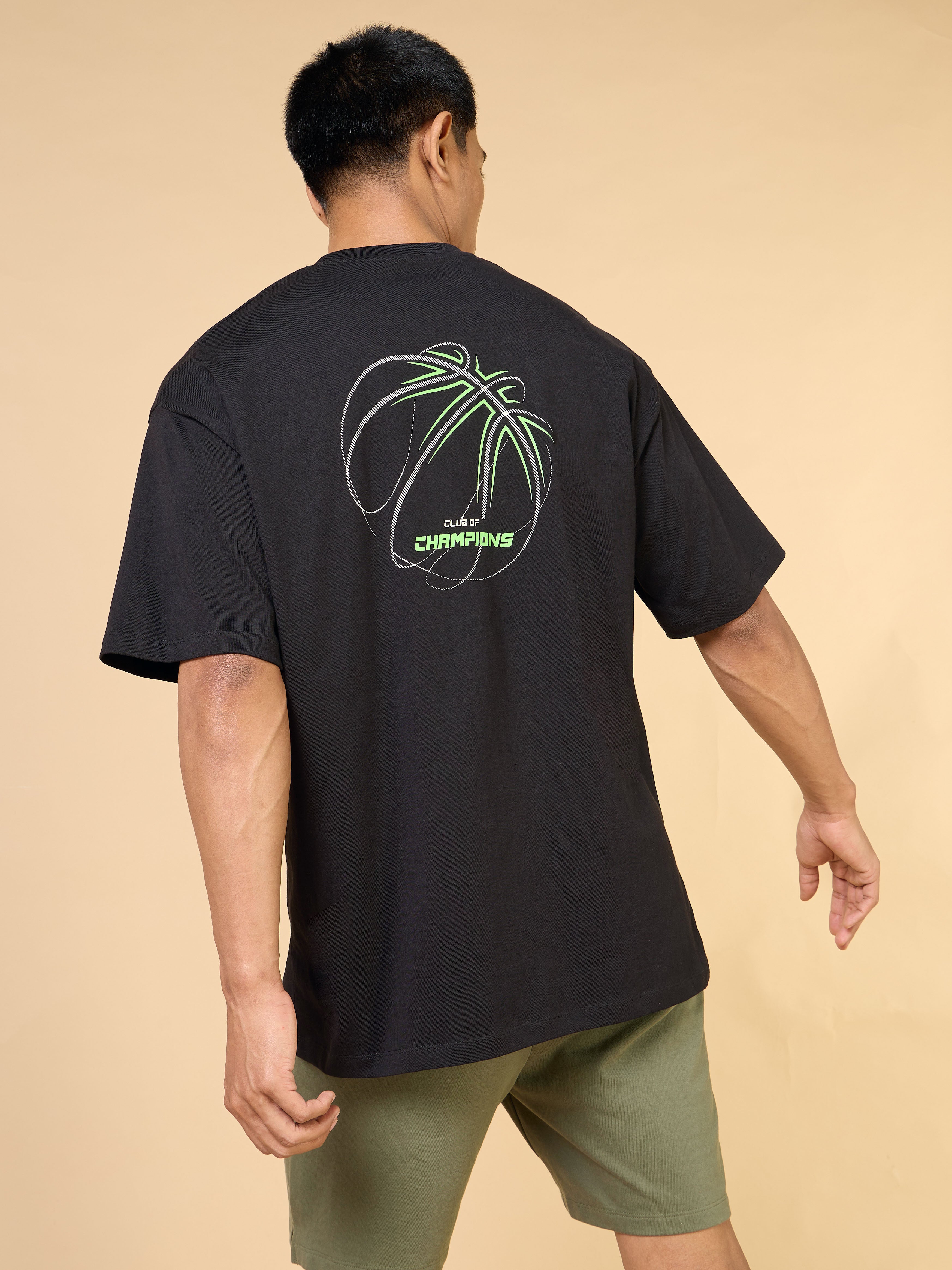 Men's Black Community Graphic Oversized T-shirt