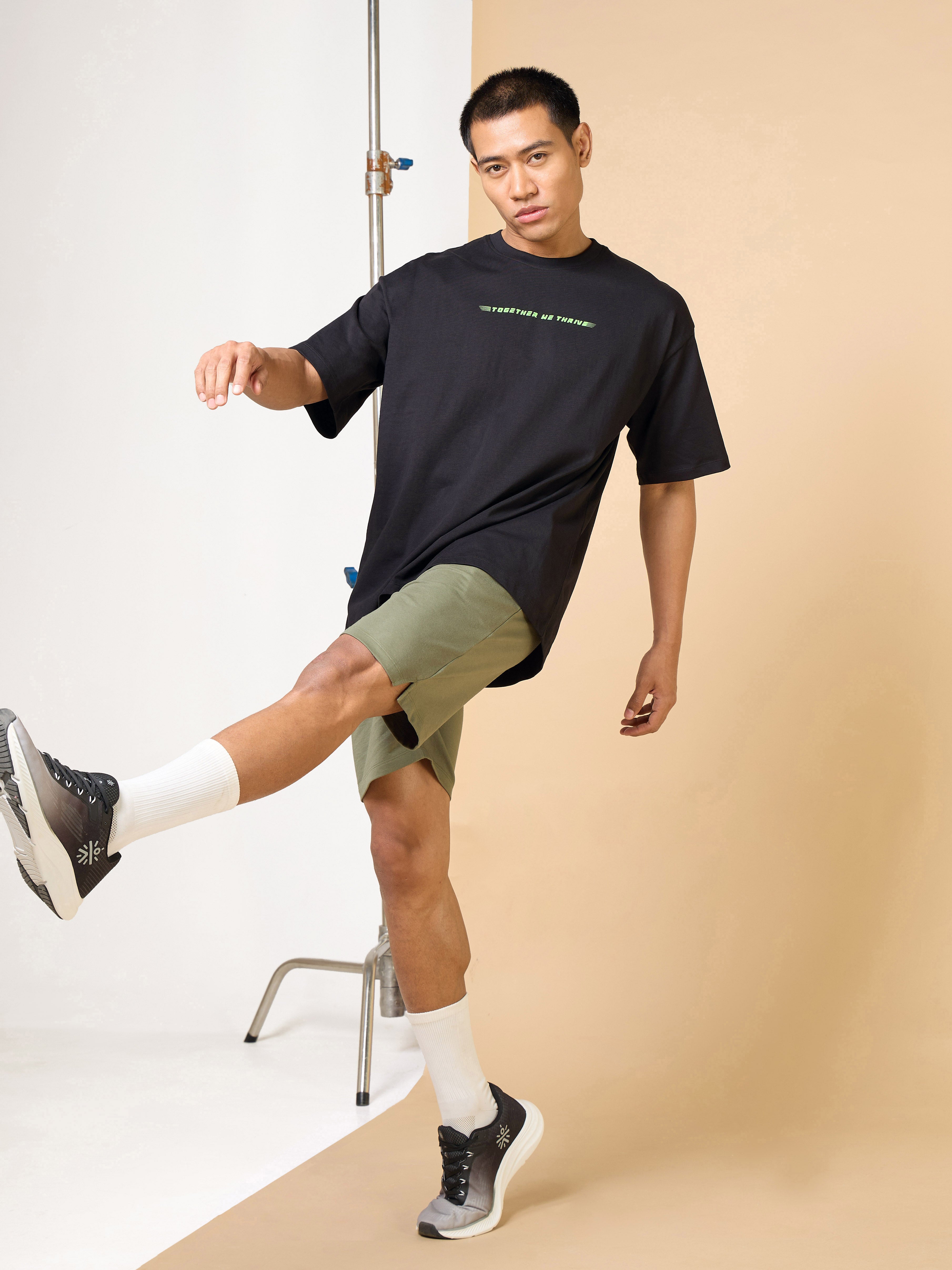 Men's Black Community Graphic Oversized T-shirt