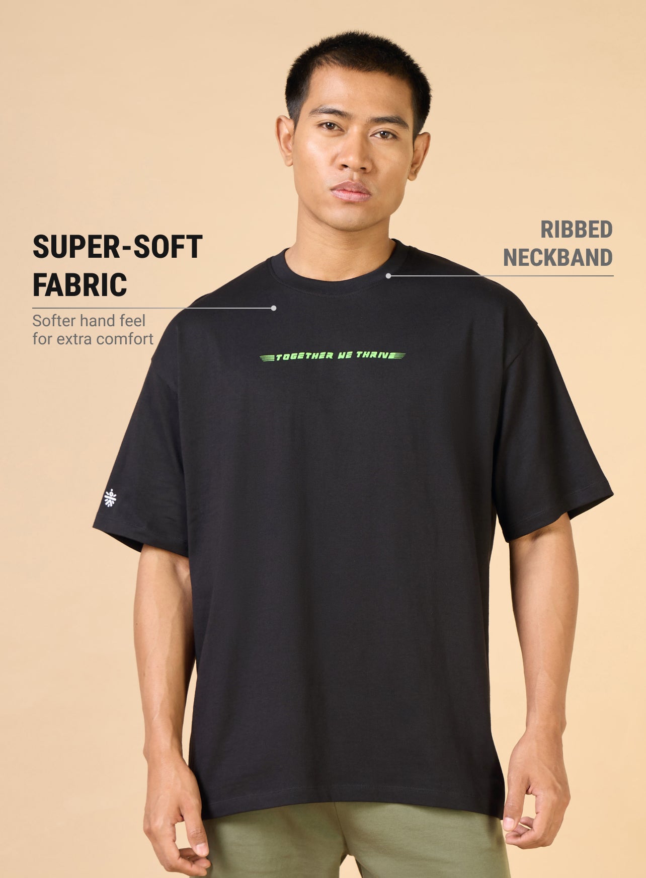 Men's Black Community Graphic Oversized T-shirt