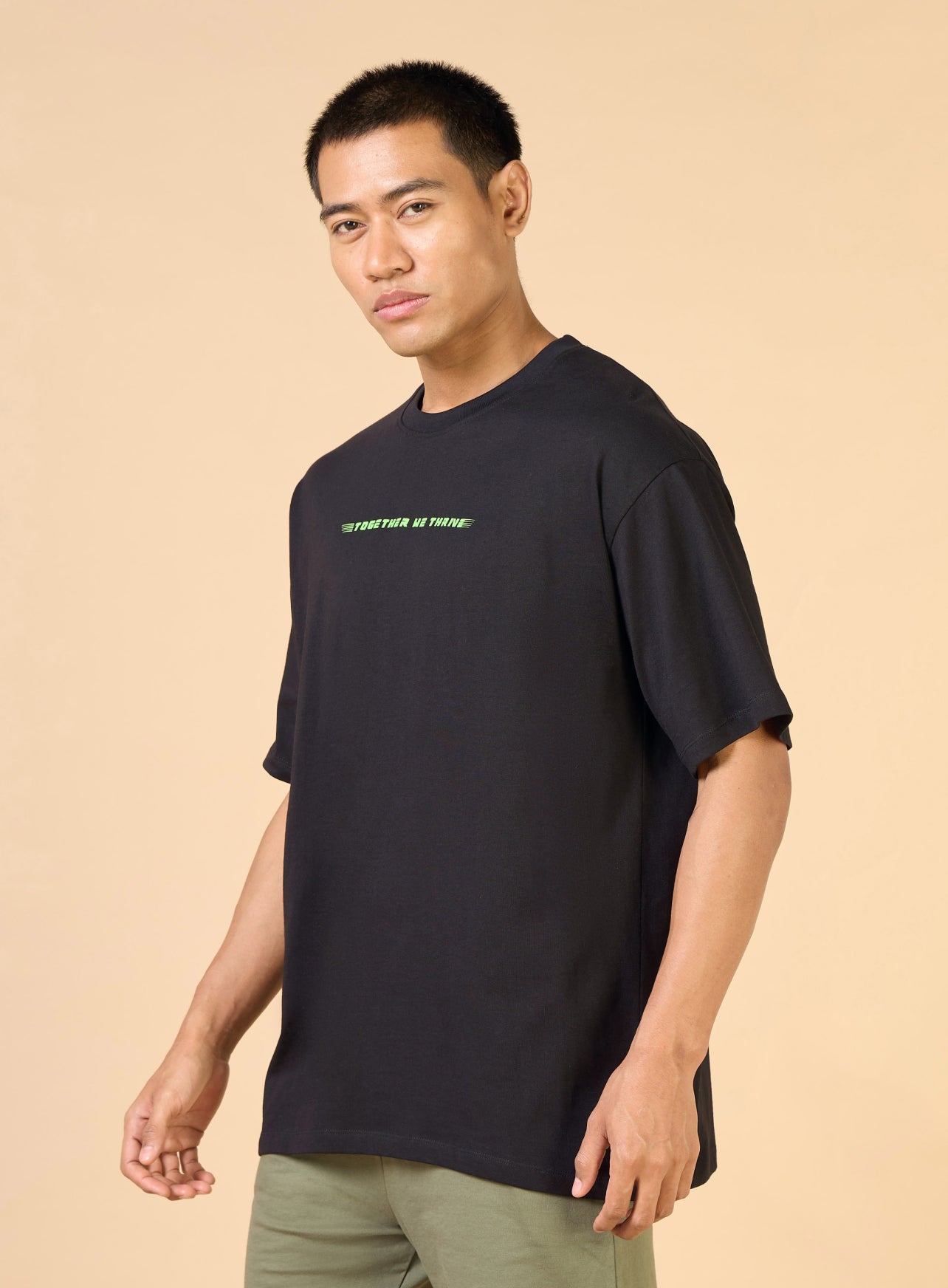 Men's Black Community Graphic Oversized T-shirt