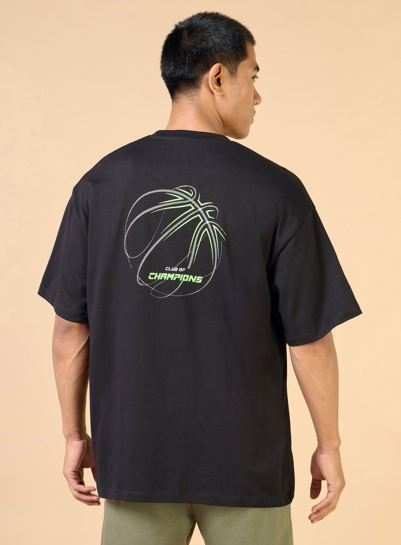 Men's Black Community Graphic Oversized T-shirt