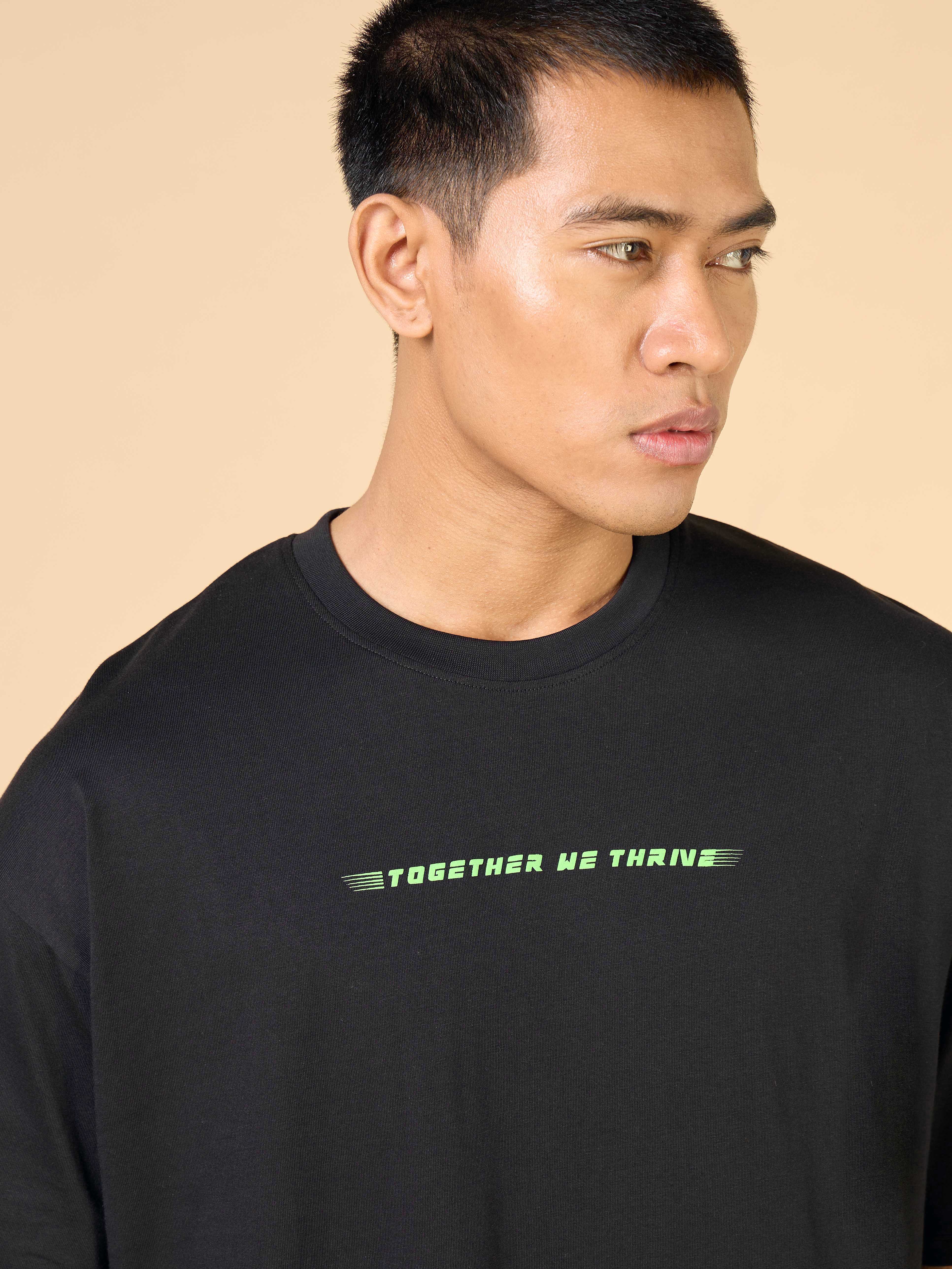 Men's Black Community Graphic Oversized T-shirt