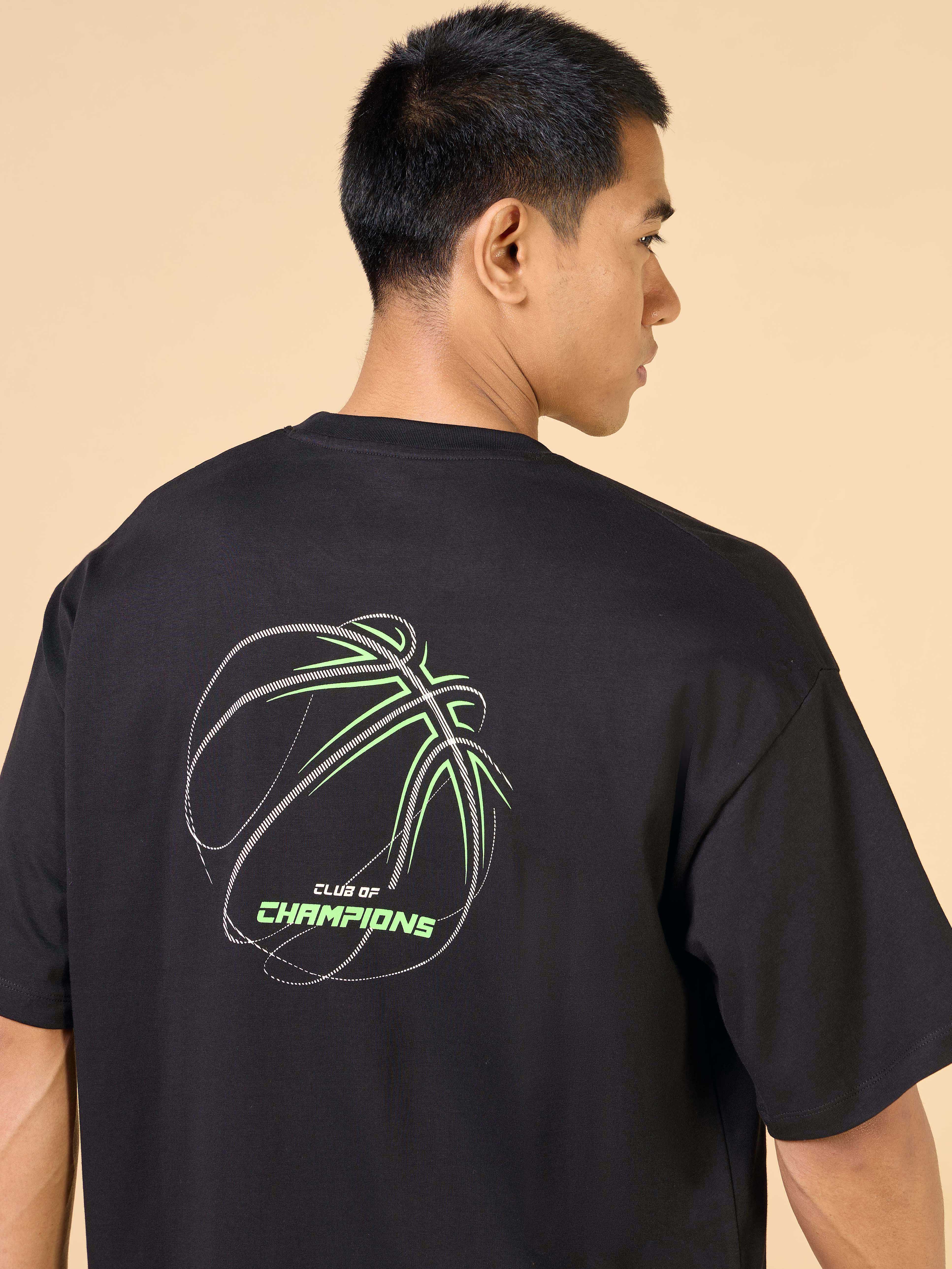 Men's Black Community Graphic Oversized T-shirt