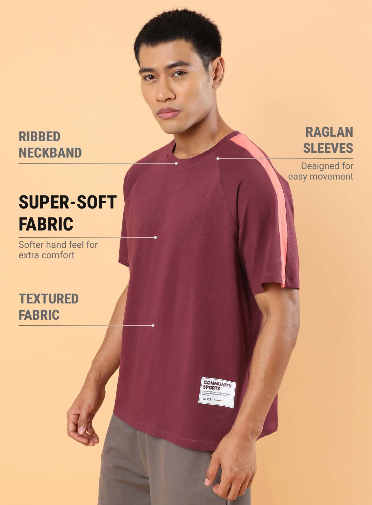 Men's Maroon Community Sports Relaxed fit T-shirt