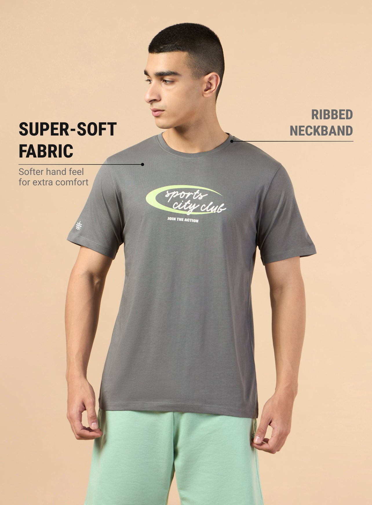 Men's Dark Grey Sports City Club Graphic T-shirt