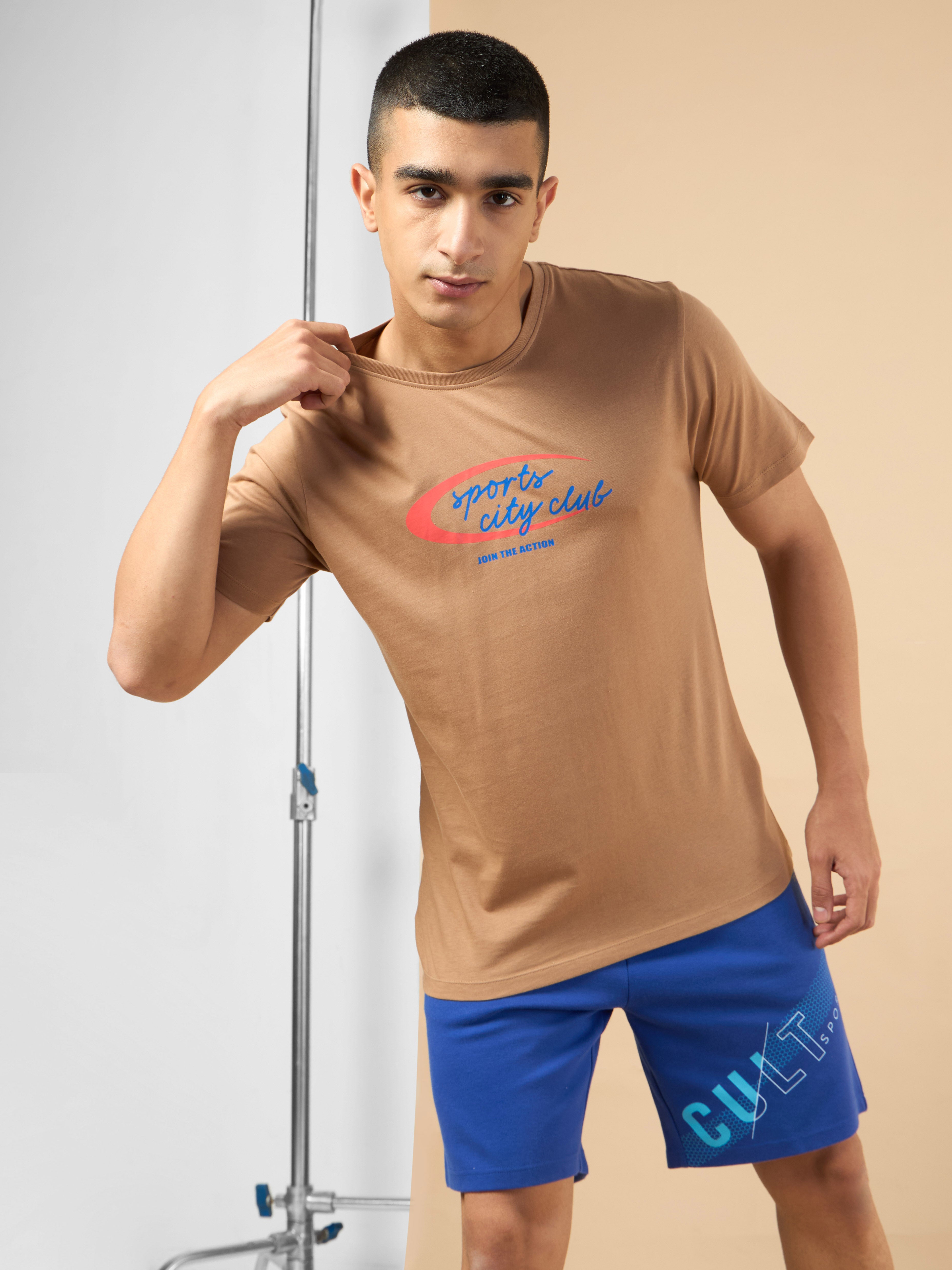 Men's Khaki Sports City Club Graphic T-shirt