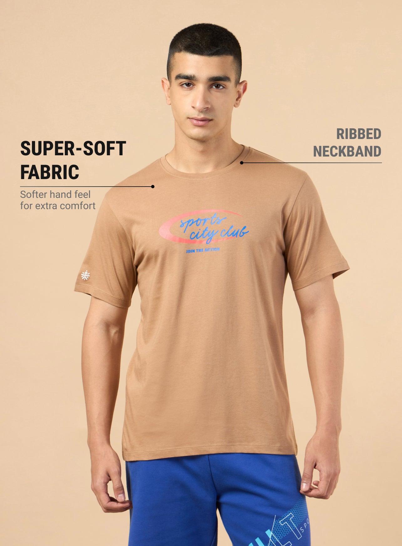 Men's Khaki Sports City Club Graphic T-shirt