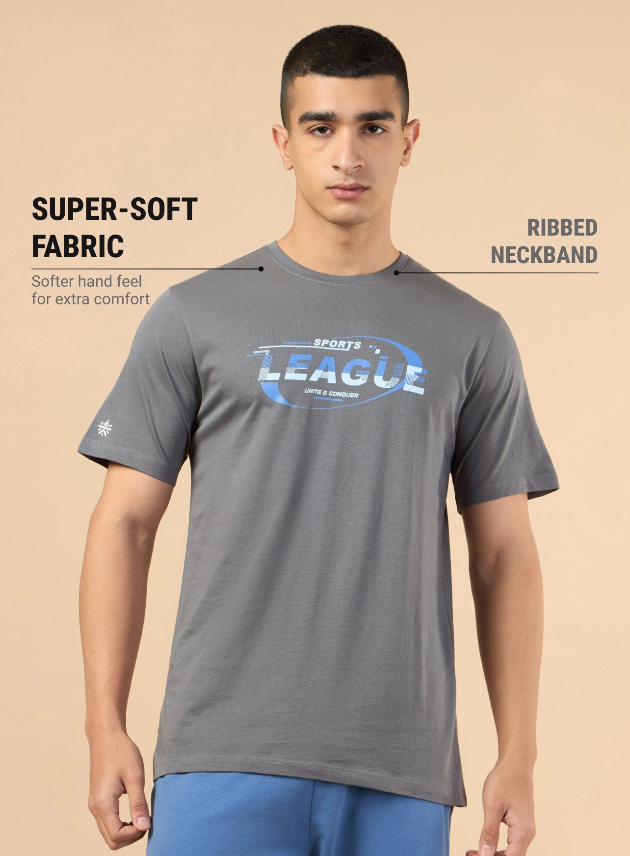 Men's Dark Grey Sports League Graphic T-shirt