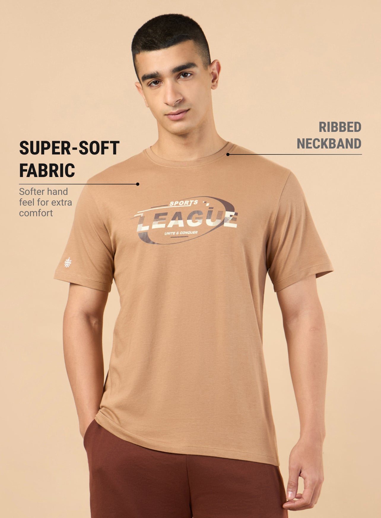 Men's Khaki Sports League Graphic T-shirt