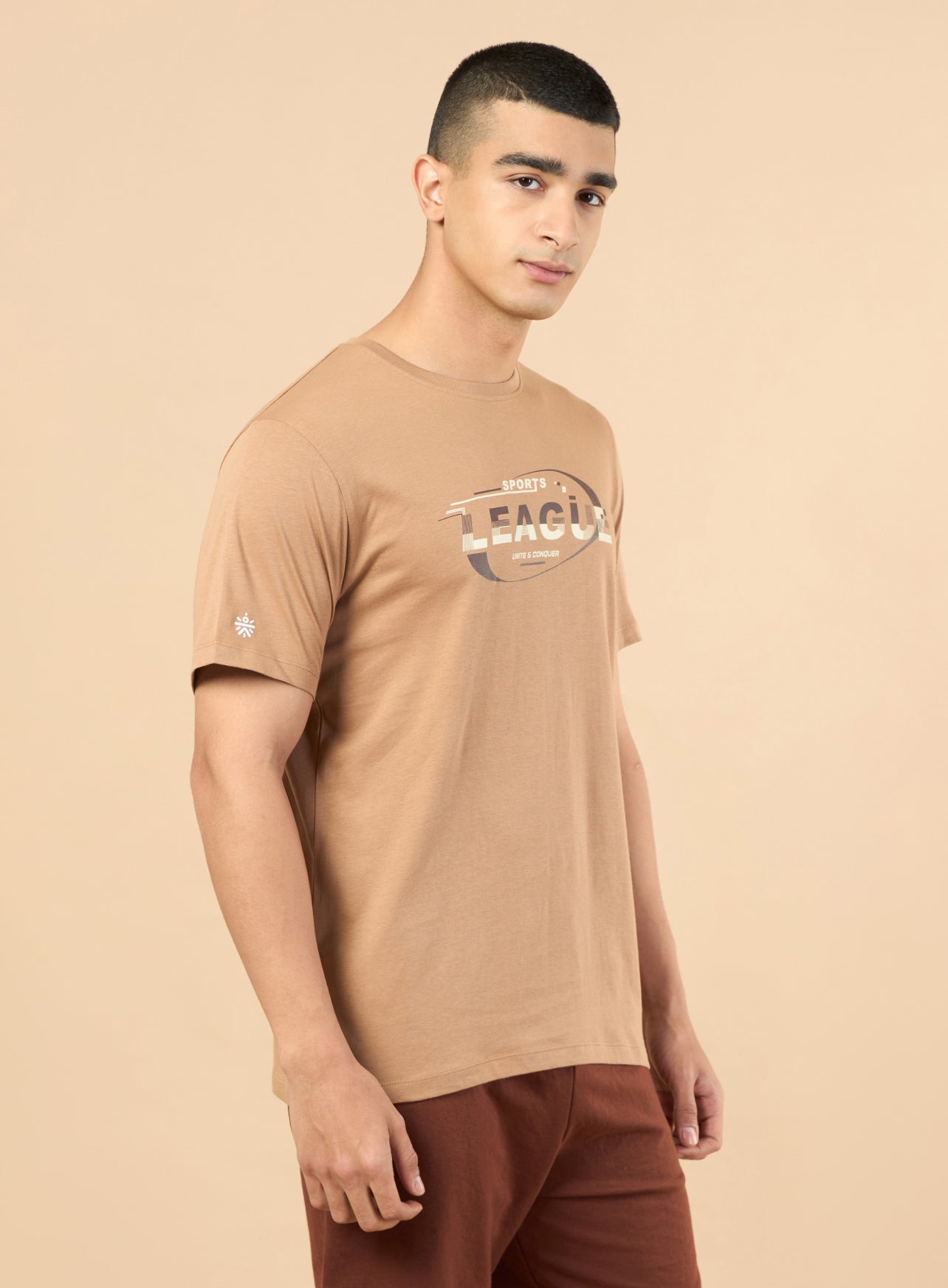 Men's Khaki Sports League Graphic T-shirt