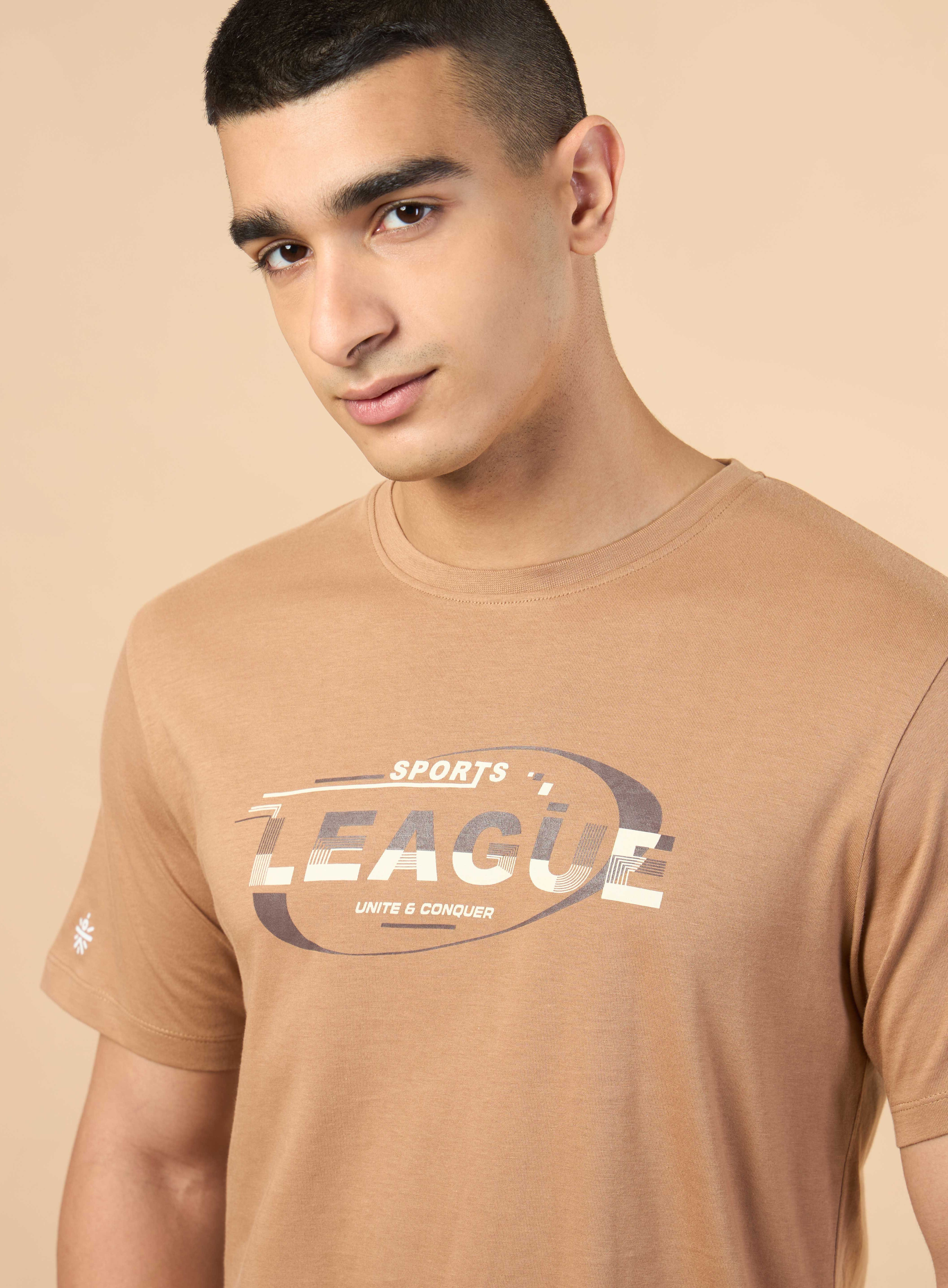 Men's Khaki Sports League Graphic T-shirt