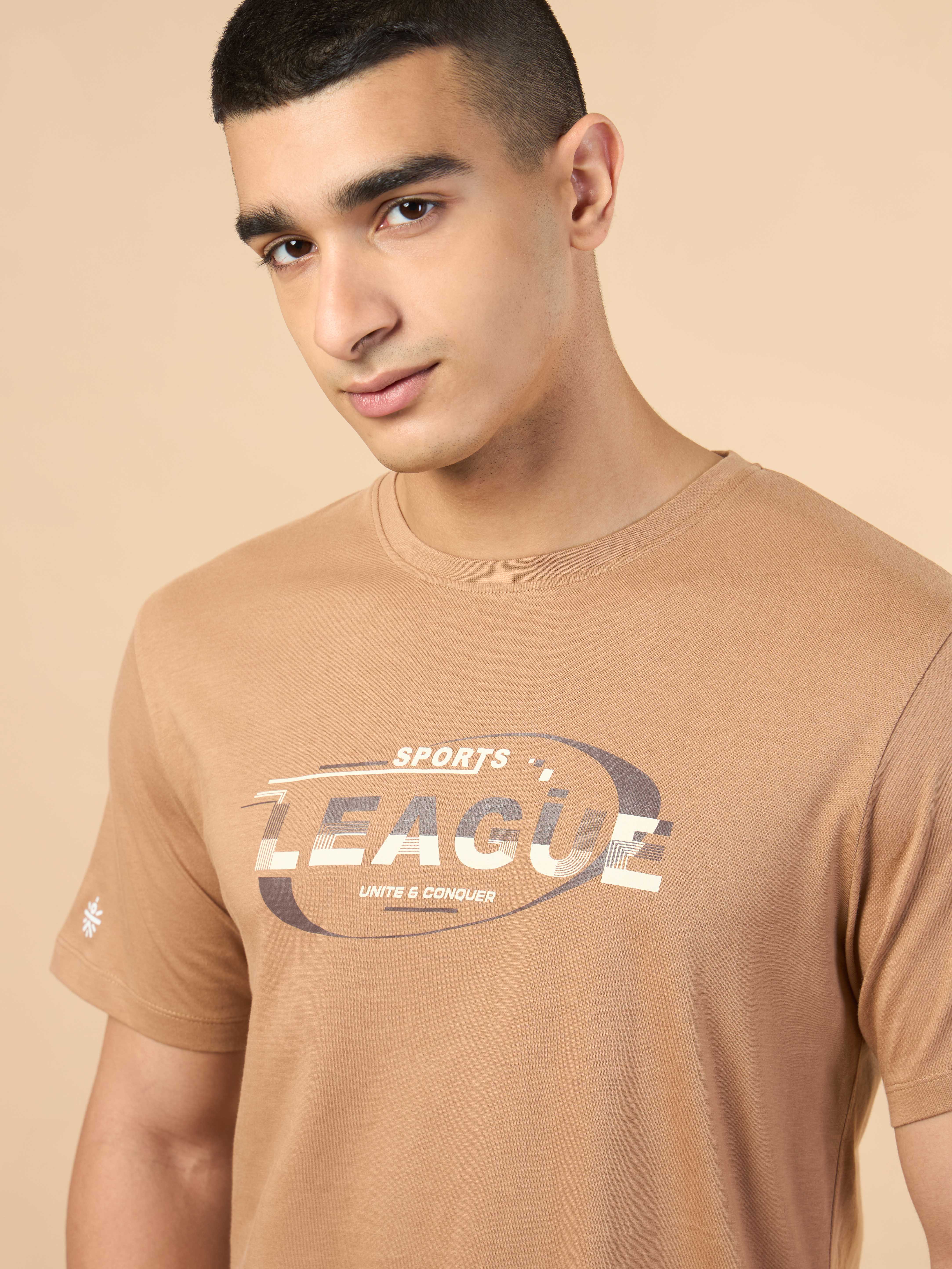 Men's Khaki Sports League Graphic T-shirt