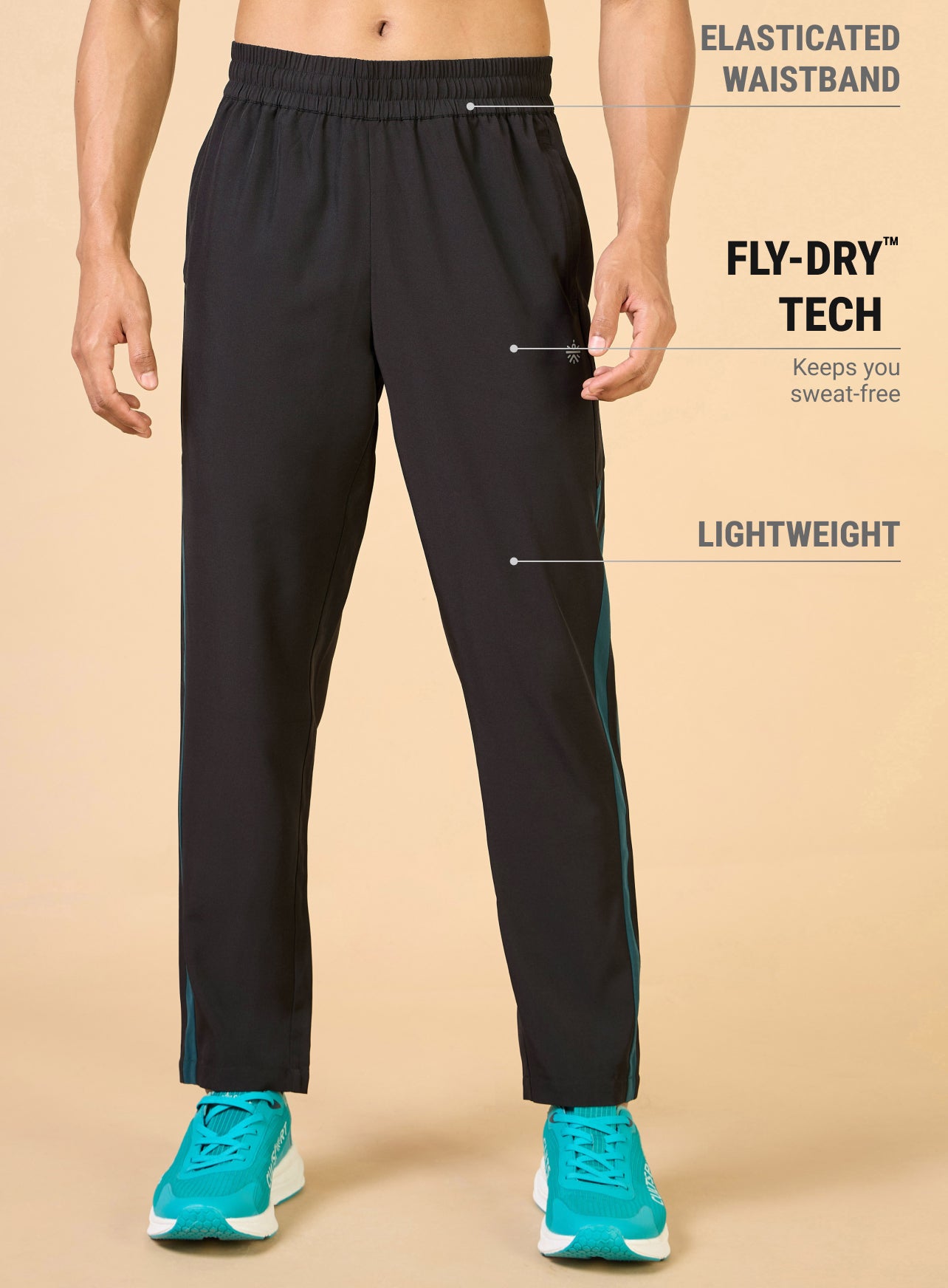 Men's Black Sporty Training Trackpants