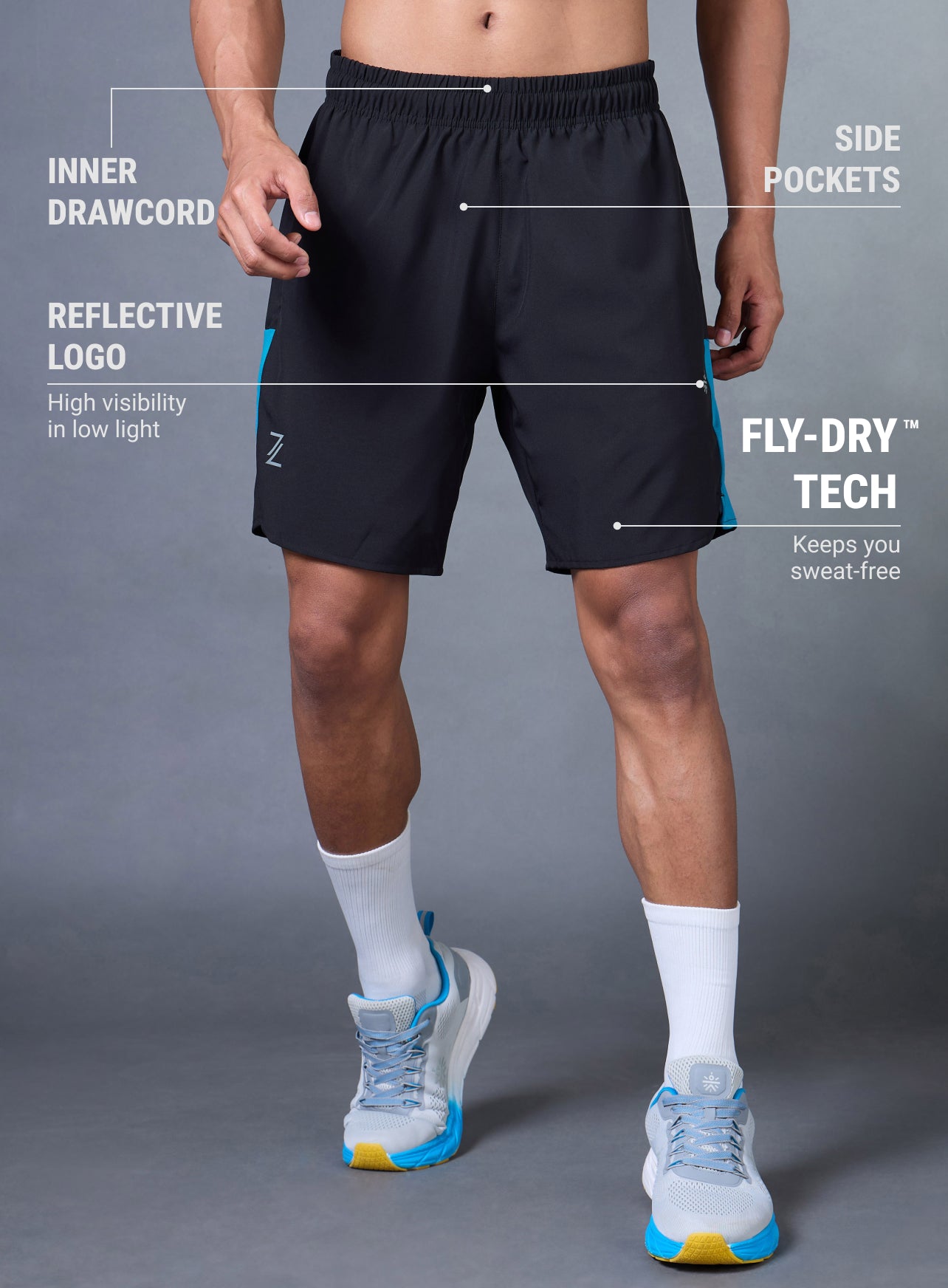 Men's Black Pace Up Runner's Shorts