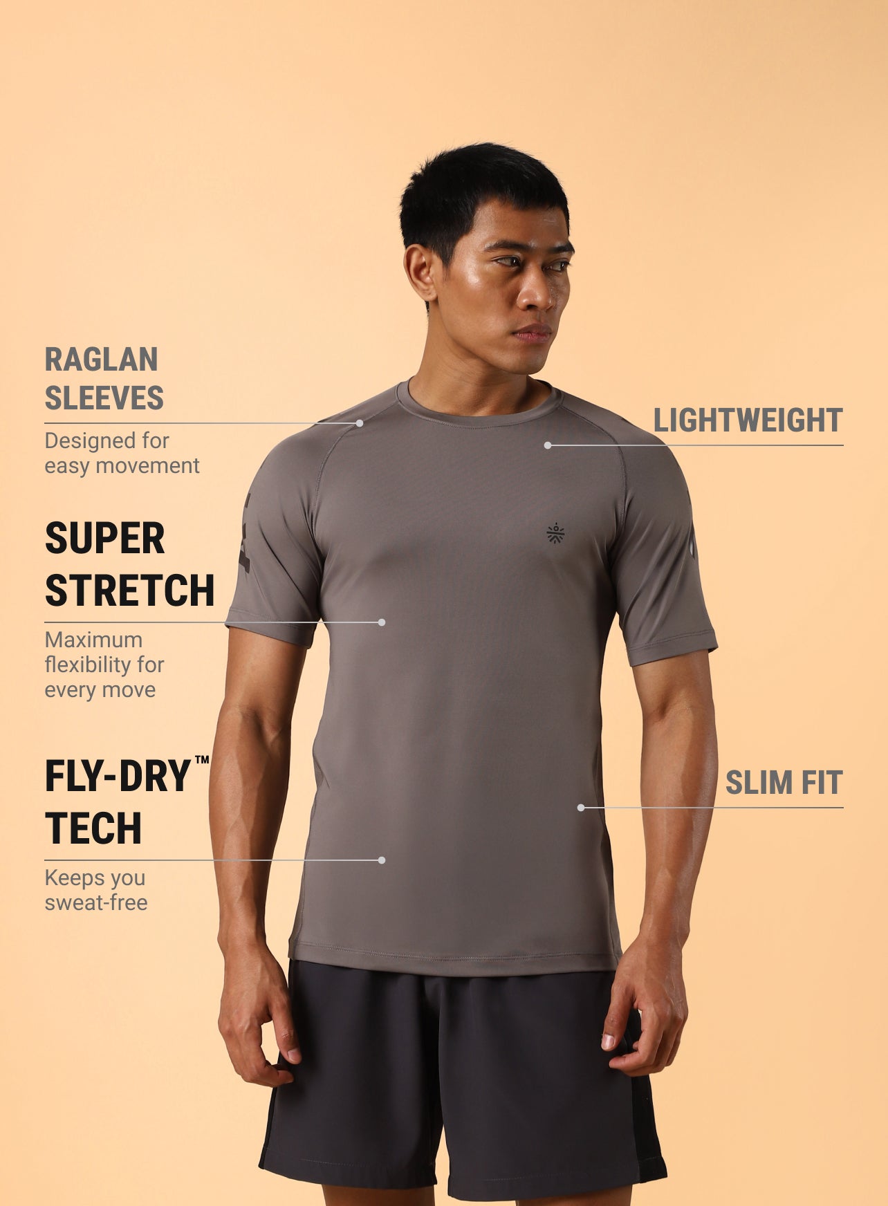 Men's Dark Grey Athletic Sculpted Slim fit T-shirt
