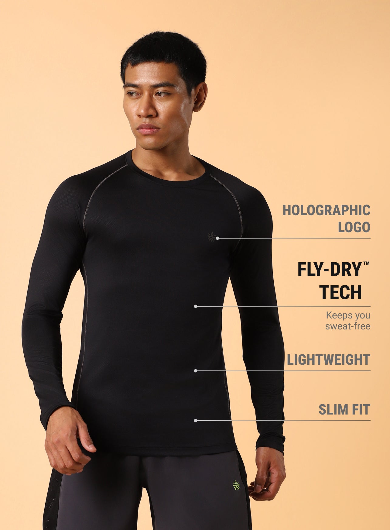 Men's Black Performance Pro Base Layer Slim Fit T-shirt