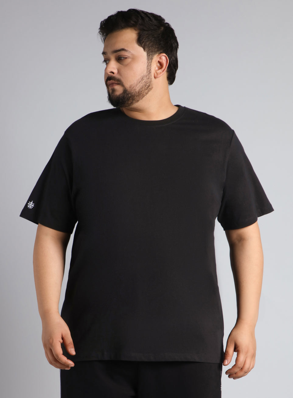 Men's Black Cotton Plus Size Everyday Regular Fit T-shirt