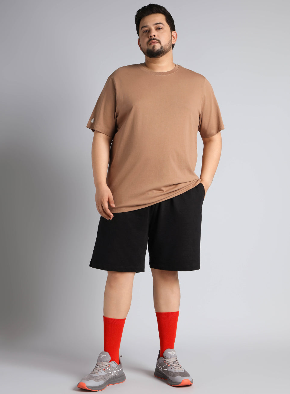 Men's Khaki Cotton Plus Size Everyday Regular Fit T-shirt