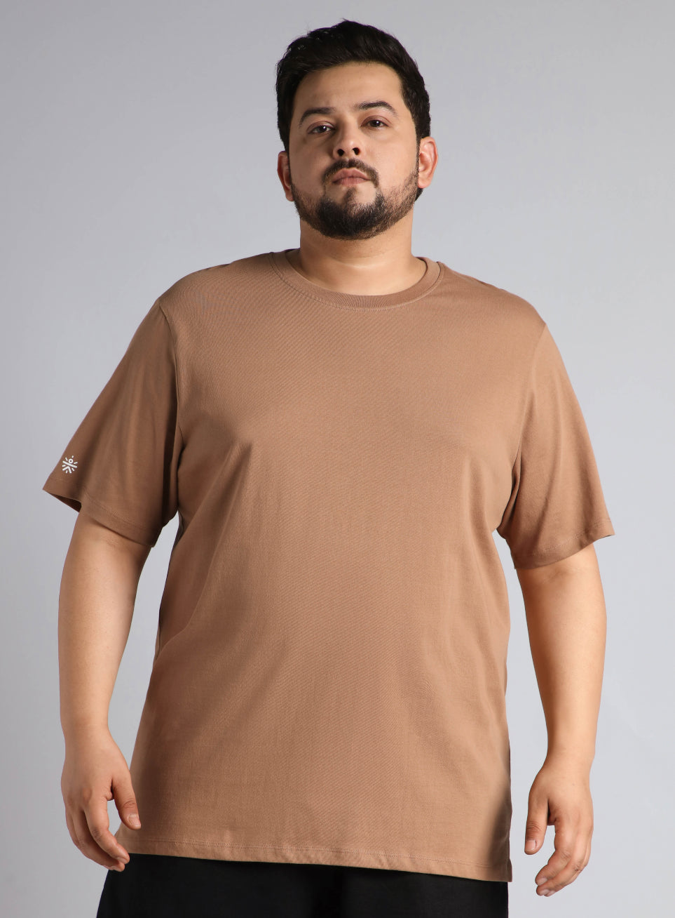 Men's Khaki Cotton Plus Size Everyday Regular Fit T-shirt
