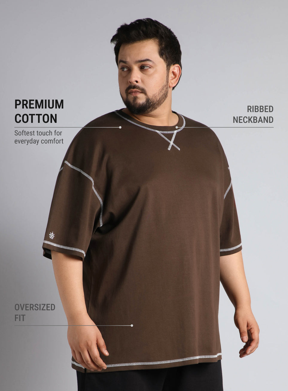 Men's Brown Play Day Plus Size Oversized fit T-shirt