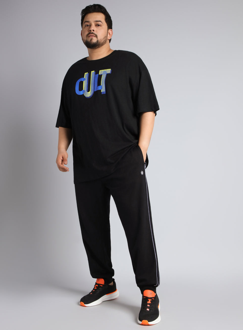 Men's Black Cult Graphic Plus Size Oversized fit T-shirt