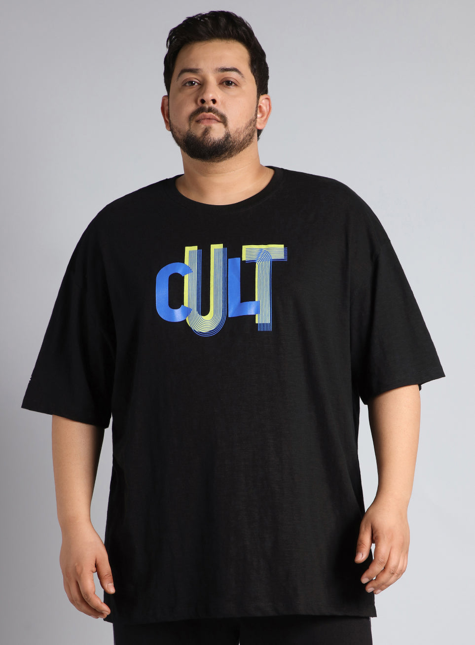 Men's Black Cult Graphic Plus Size Oversized fit T-shirt