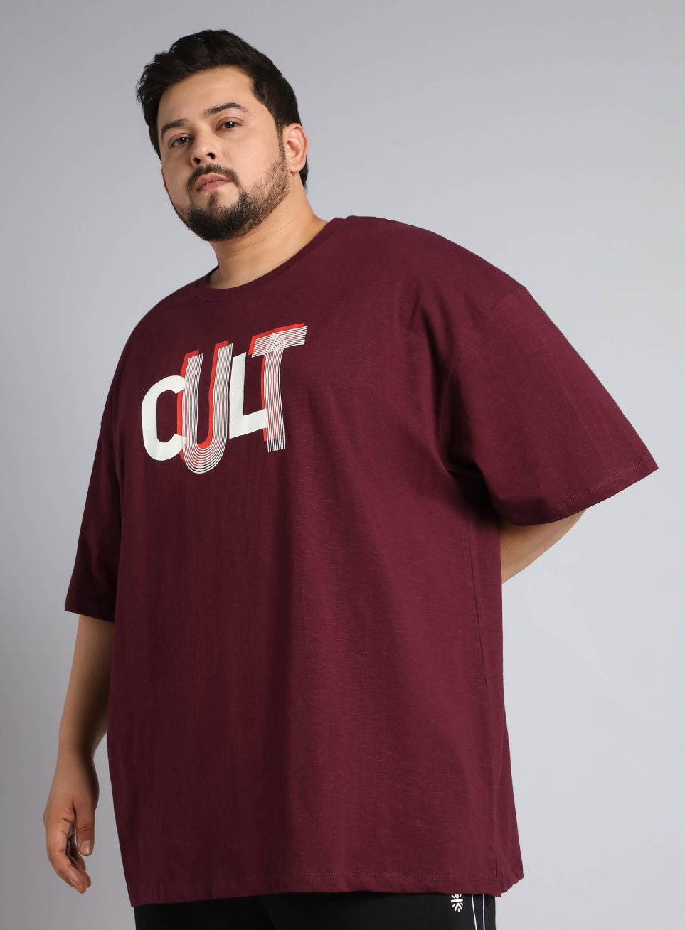 Men's Maroon Cult Graphic Plus Size Oversized fit T-shirt