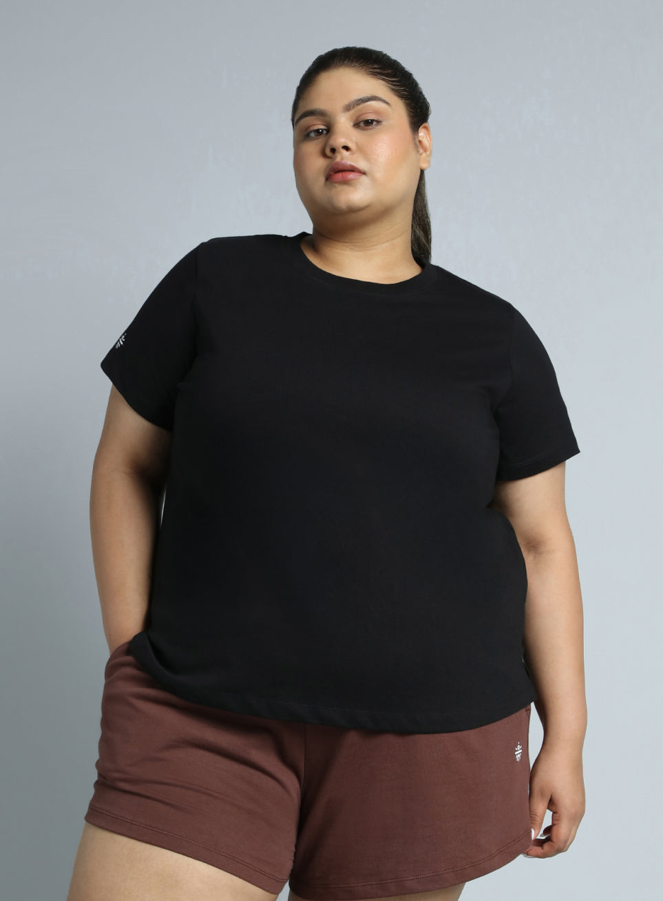Women's Black Cotton Plus Size Play Day Regular Fit T-shirt