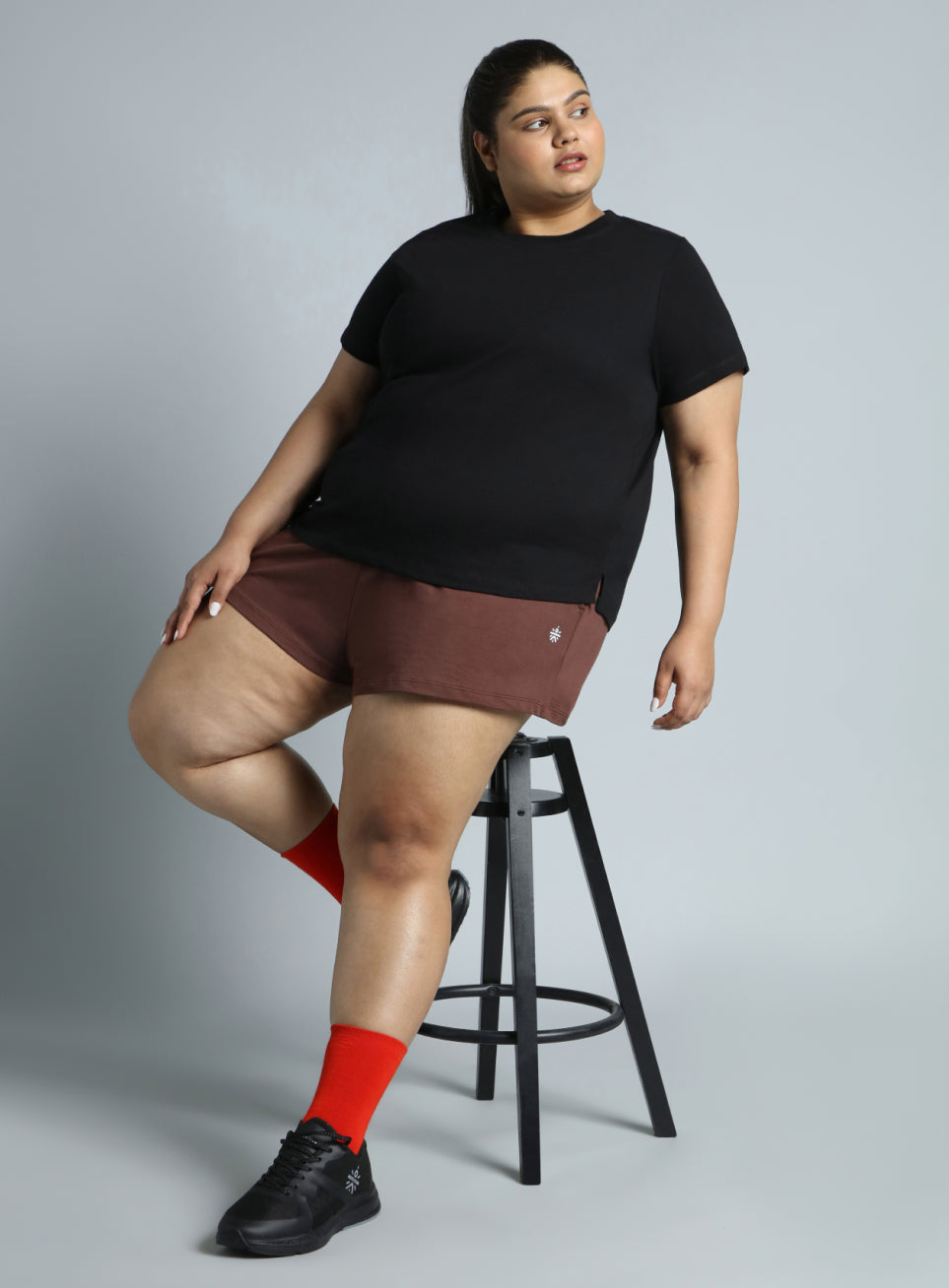 Women's Black Cotton Plus Size Play Day Regular Fit T-shirt