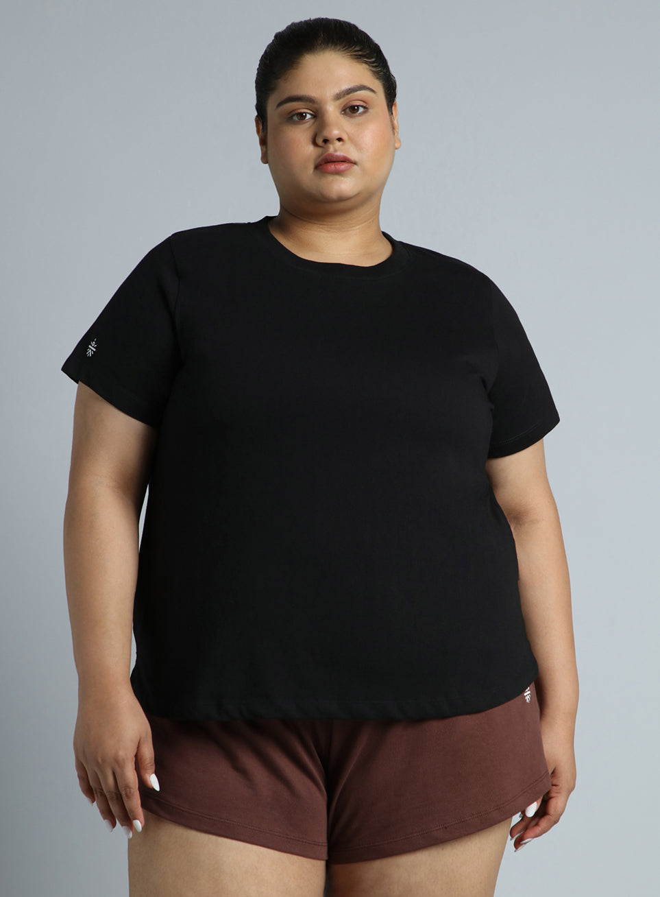 Women's Black Cotton Plus Size Play Day Regular Fit T-shirt