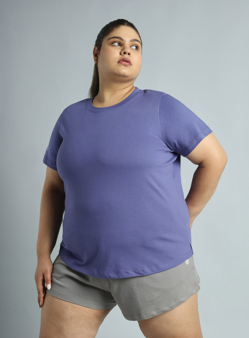 Women's Blue Cotton Plus Size Play Day Regular Fit T-shirt