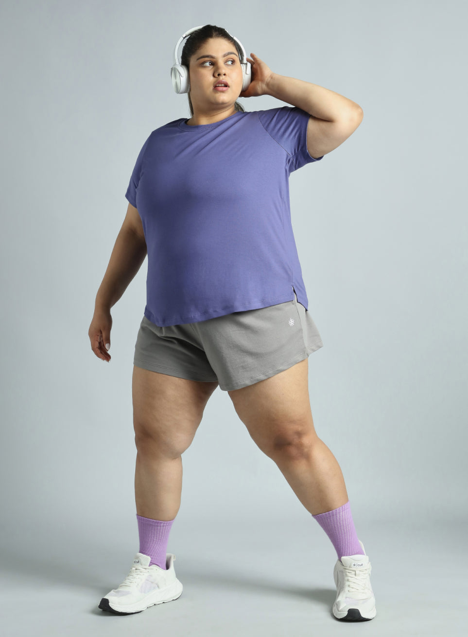 Women's Blue Cotton Plus Size Play Day Regular Fit T-shirt