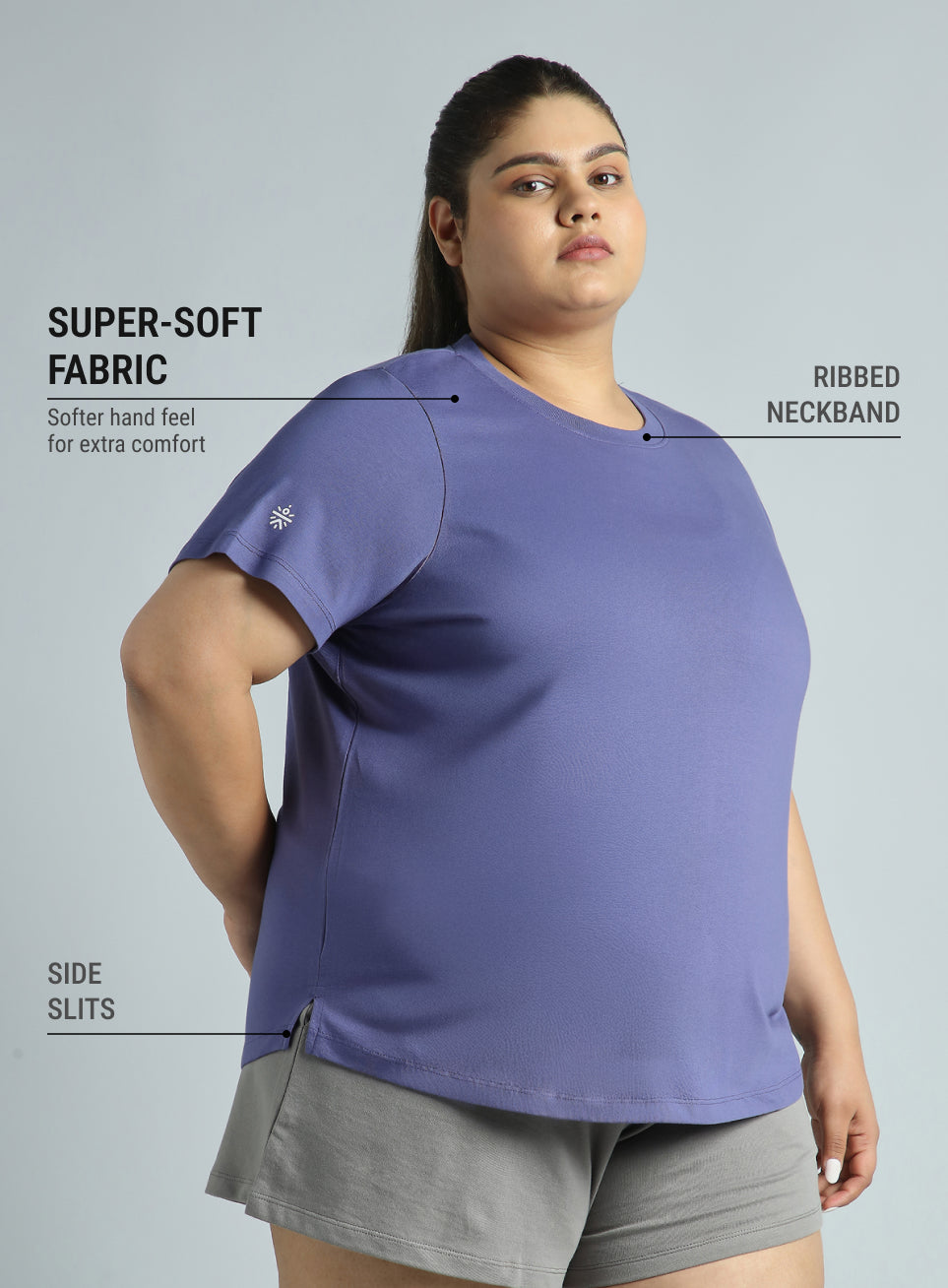 Women's Blue Cotton Plus Size Play Day Regular Fit T-shirt