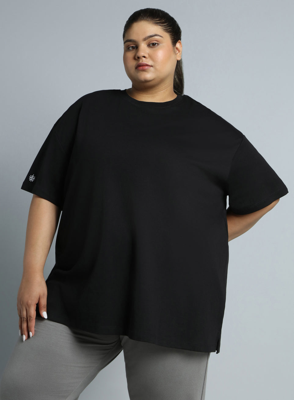 Women's Black Cotton Plus Size Everyday Oversized Fit T-shirt