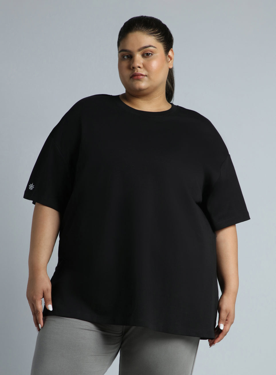Women's Black Cotton Plus Size Everyday Oversized Fit T-shirt