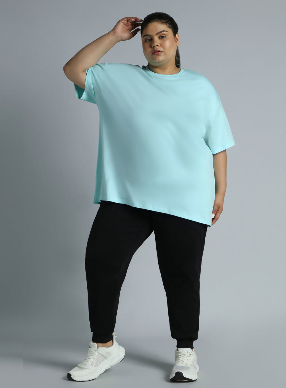 Women's Sky Blue Cotton Plus Size Everyday Oversized Fit T-shirt