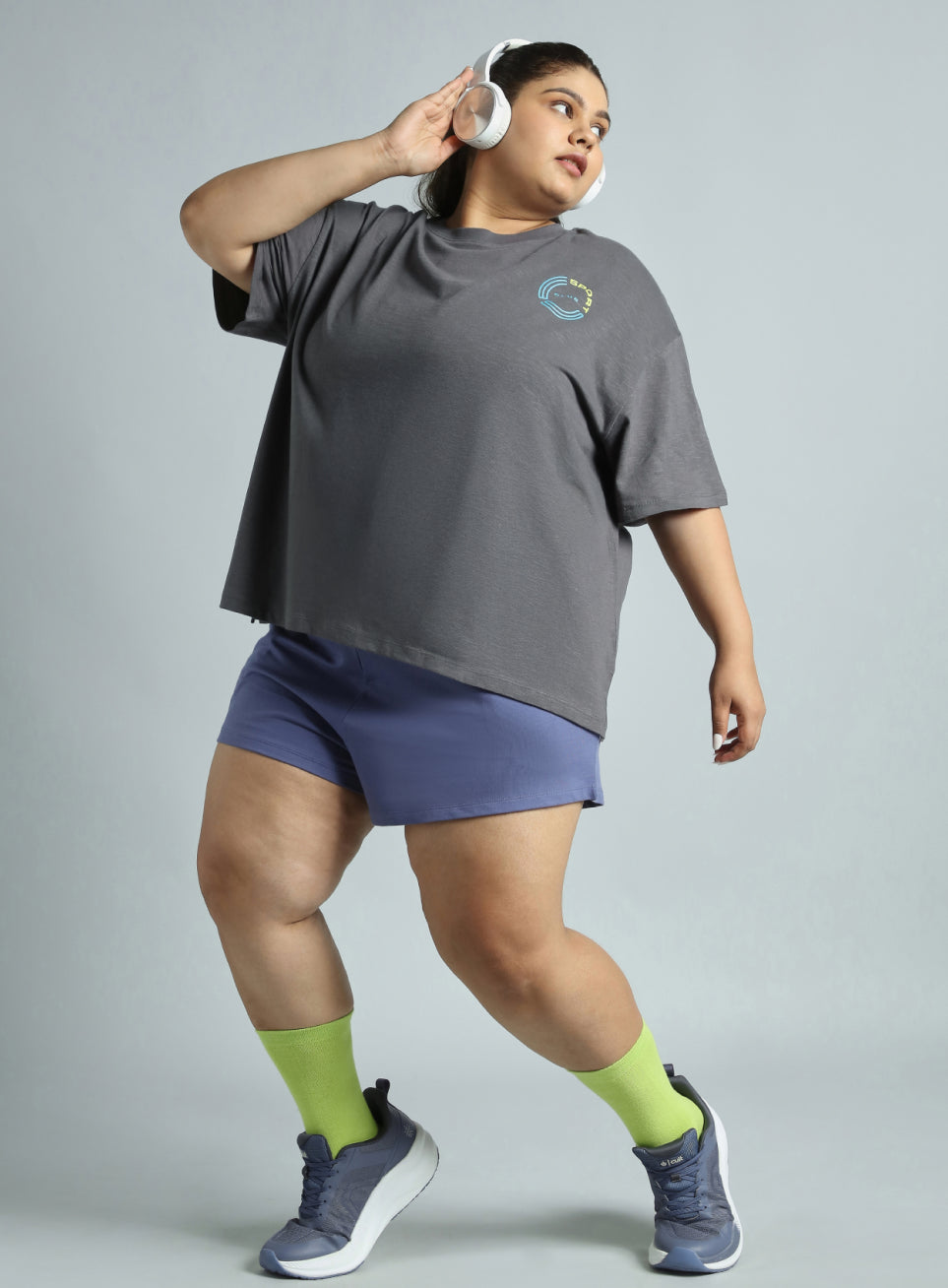 Women's Dark Grey Sports Club Plus Size Oversized Fit T-shirt