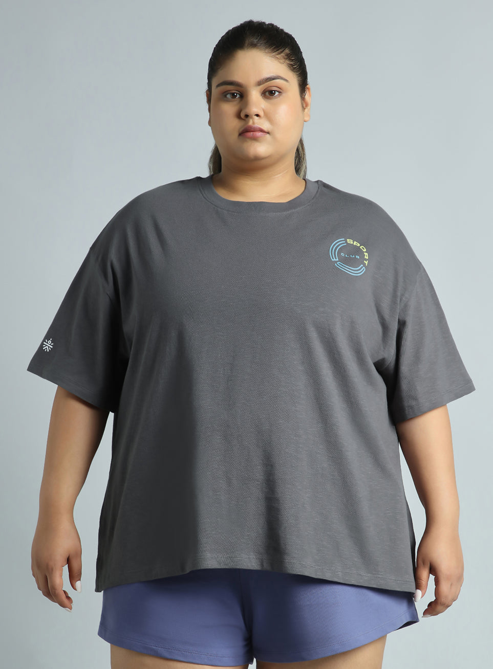 Women's Dark Grey Sports Club Plus Size Oversized Fit T-shirt
