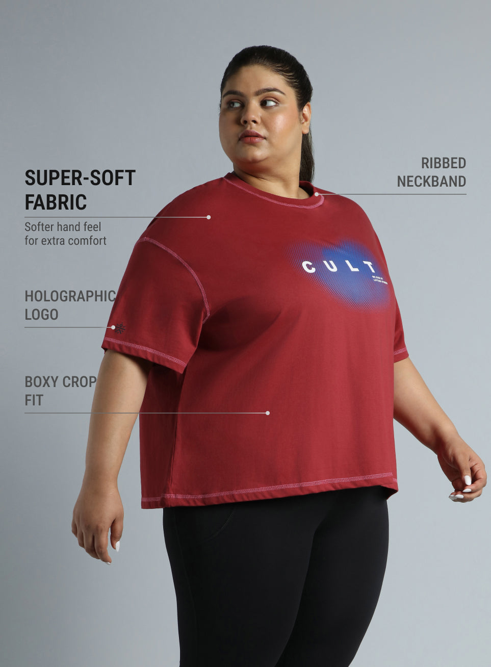Women's Red Training Essential Graphic Plus Size Boxy Fit T-shirt