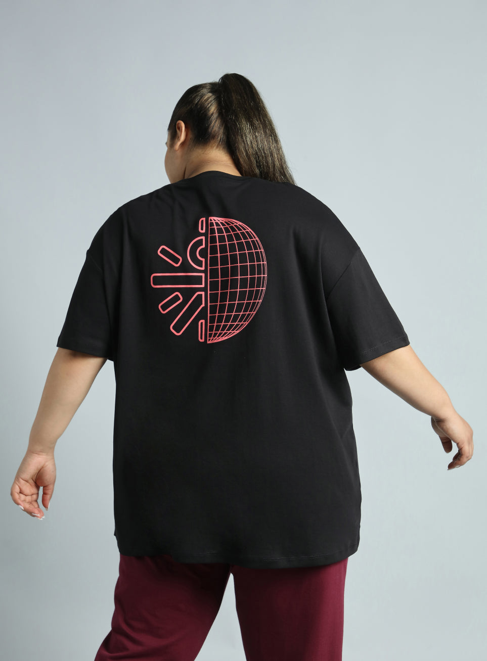 Women's Black Cult Graphic Cotton Plus Size Oversized Fit T-shirt