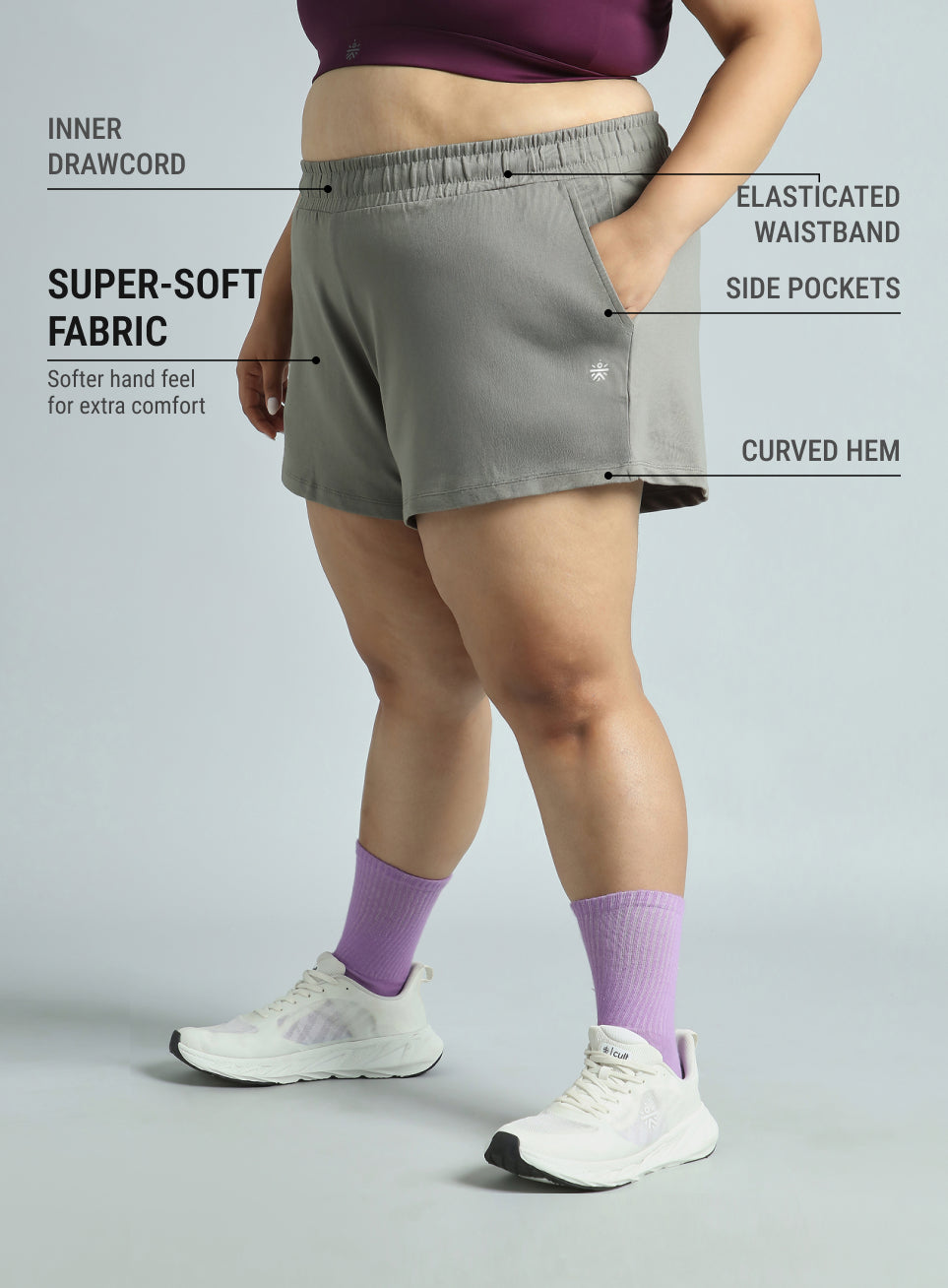 Women's Dark Grey Plus Size Everyday Essential Cotton Shorts